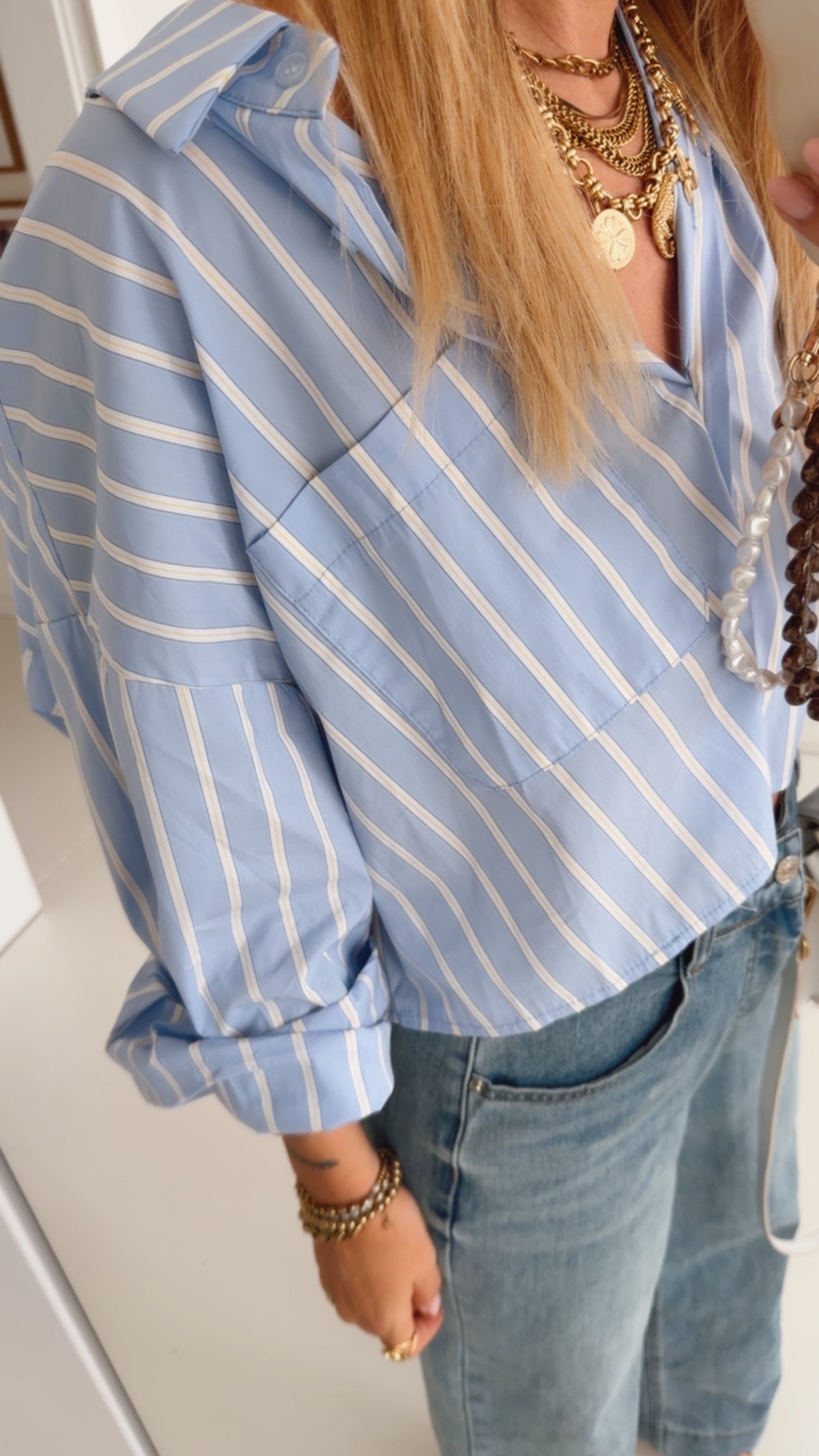 Cropped Oversize Hemd Stripes
