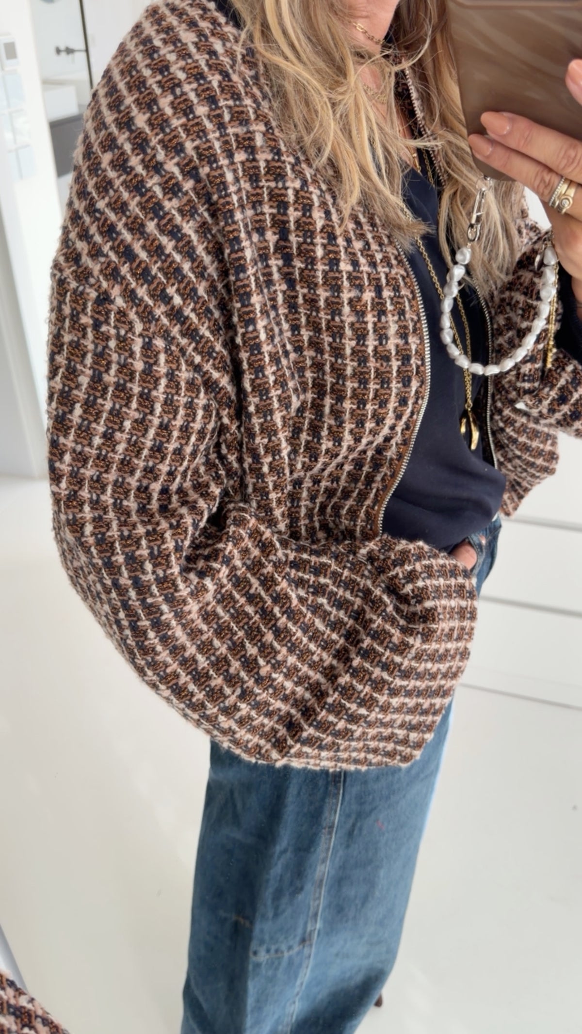 Cropped Jacke Tweed Look
