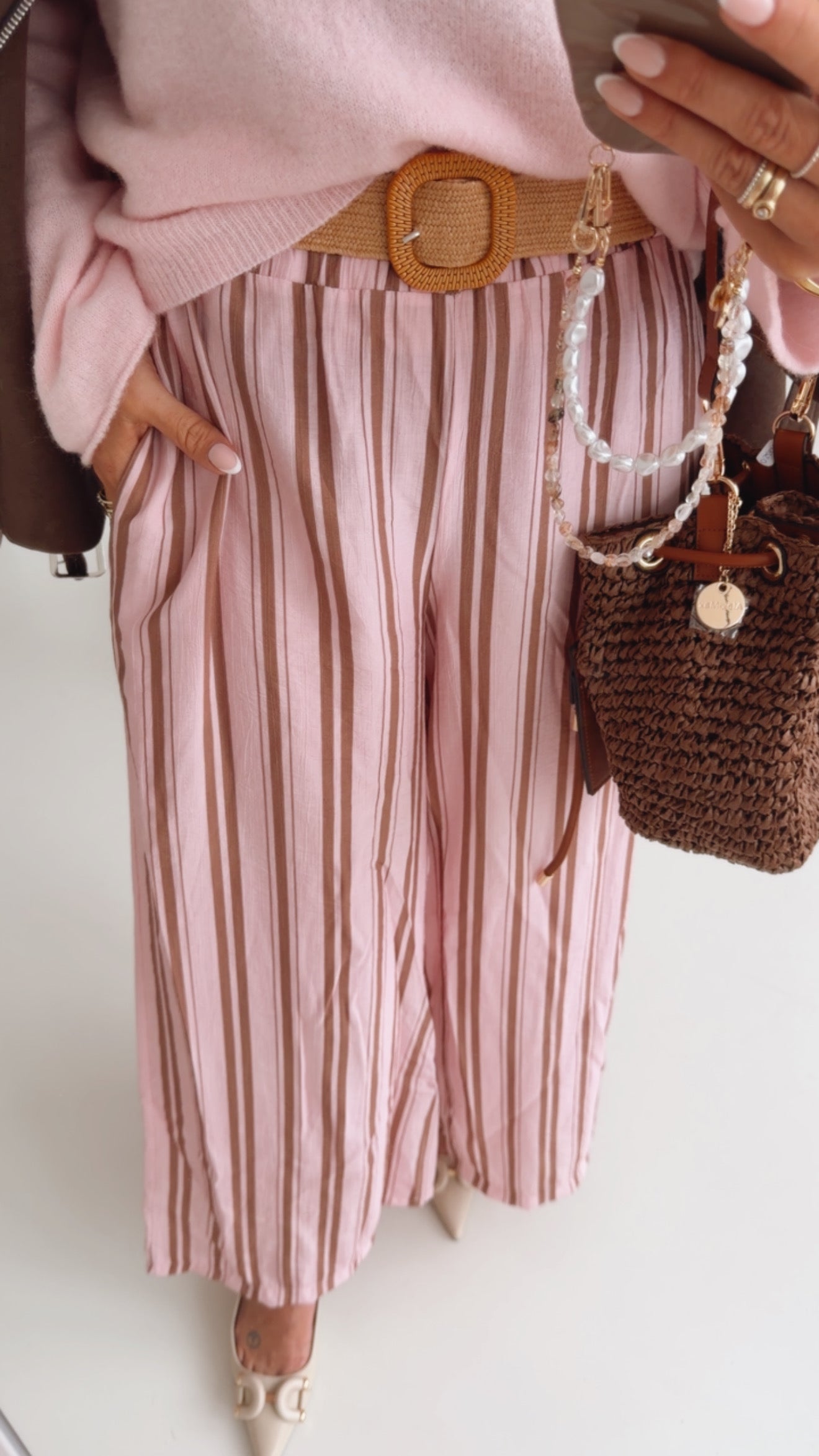 Loose Hose Stripes mit Bast Gürtel