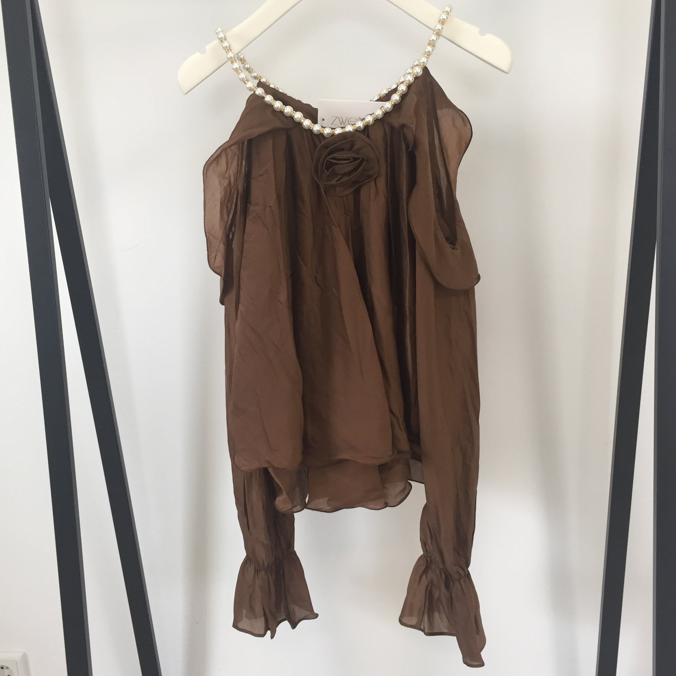 Offshoulder Shirt Pearls and Volants