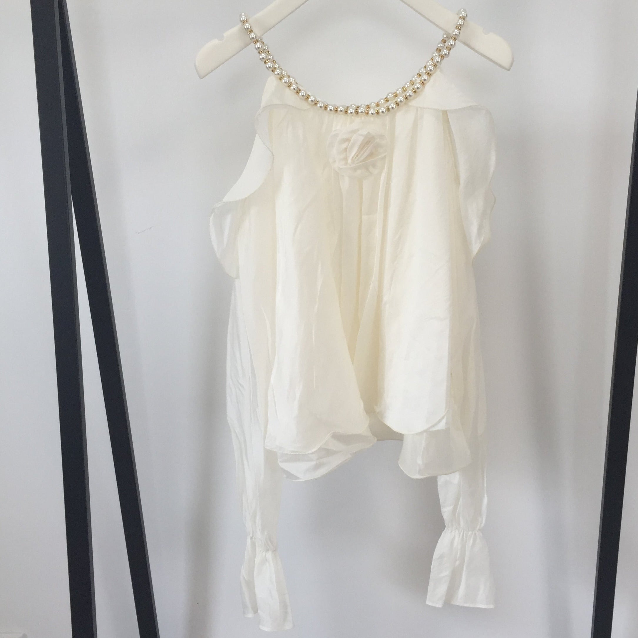 Offshoulder Shirt Pearls and Volants