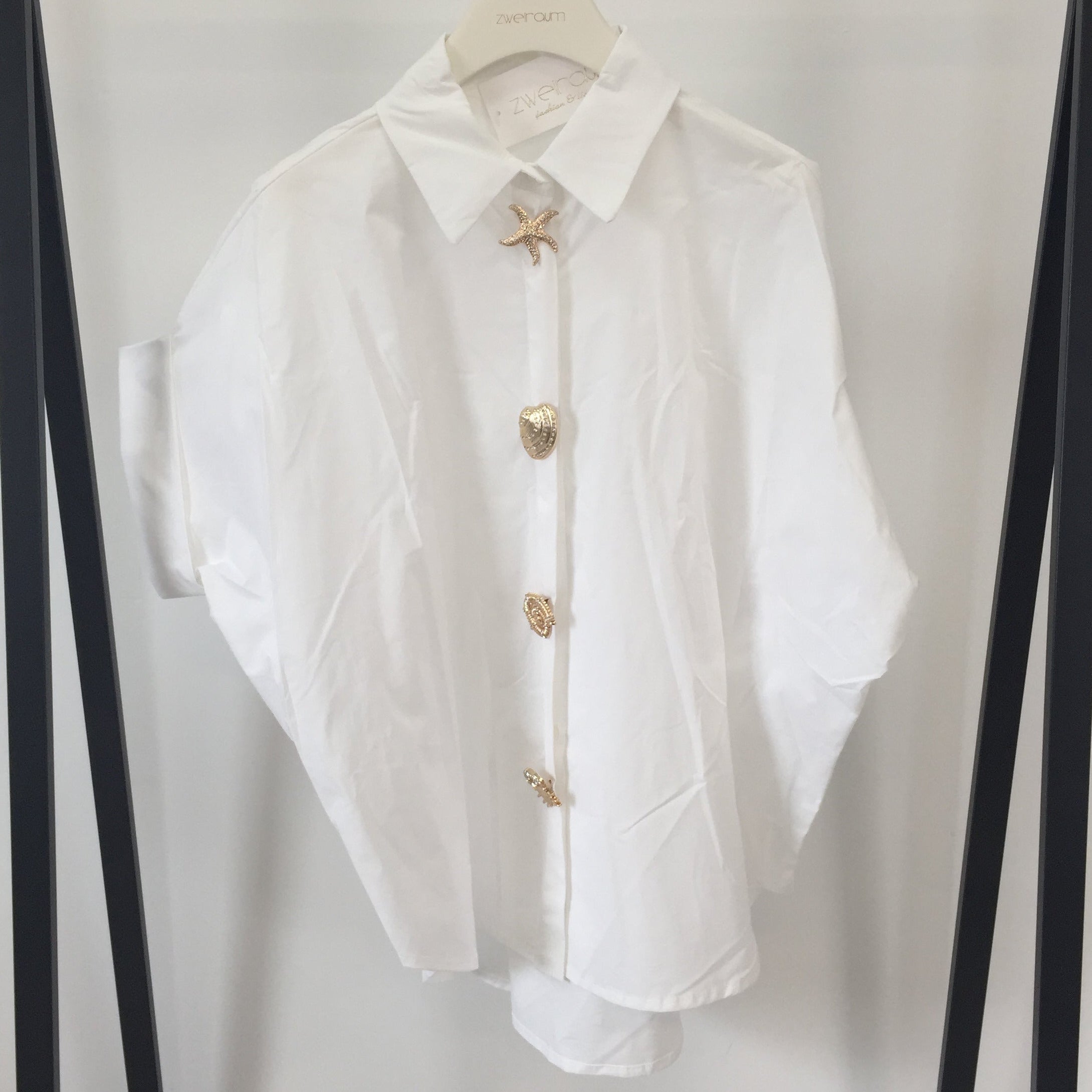 Hemd Bluse Statement Buttons Kurzarm