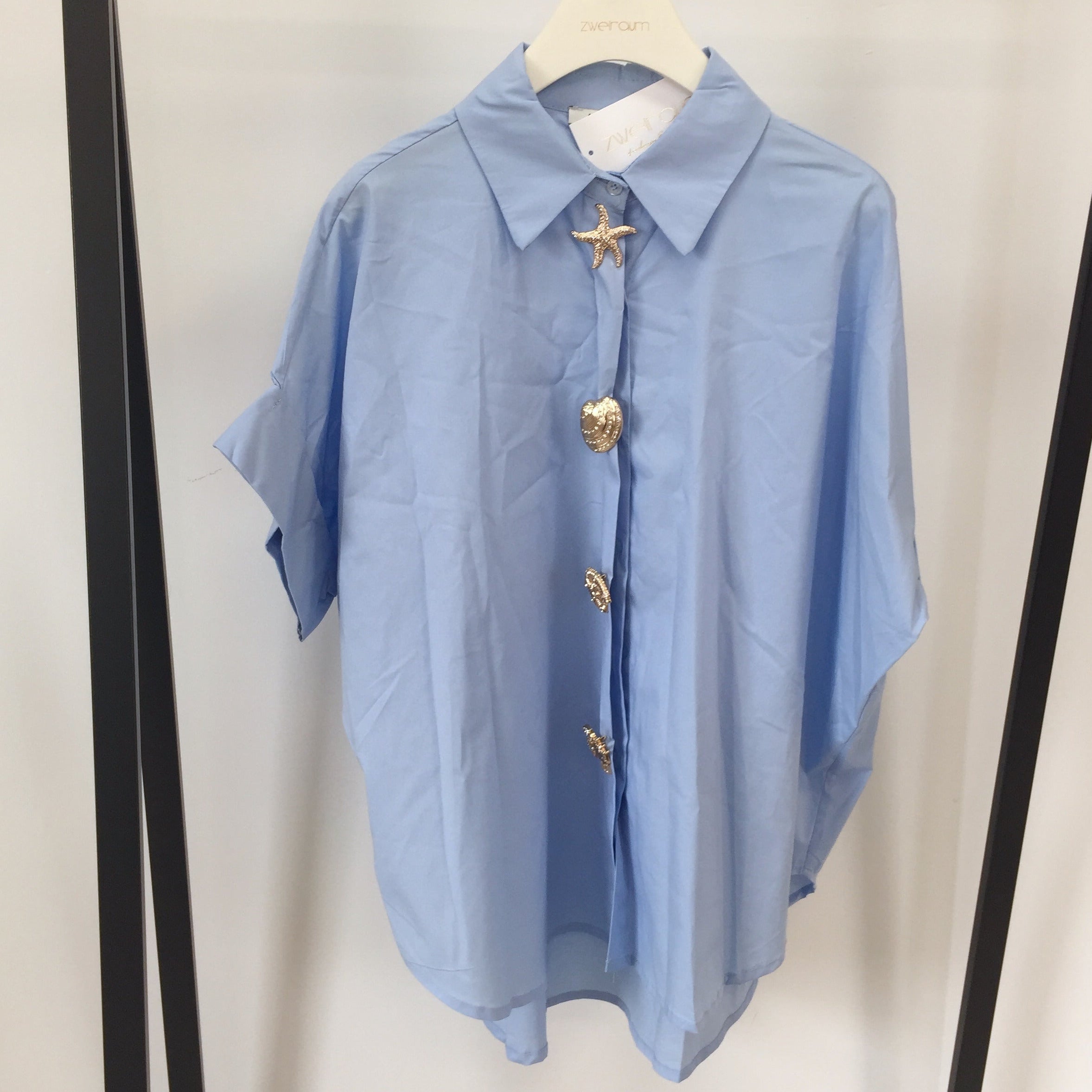 Hemd Bluse Statement Buttons Kurzarm