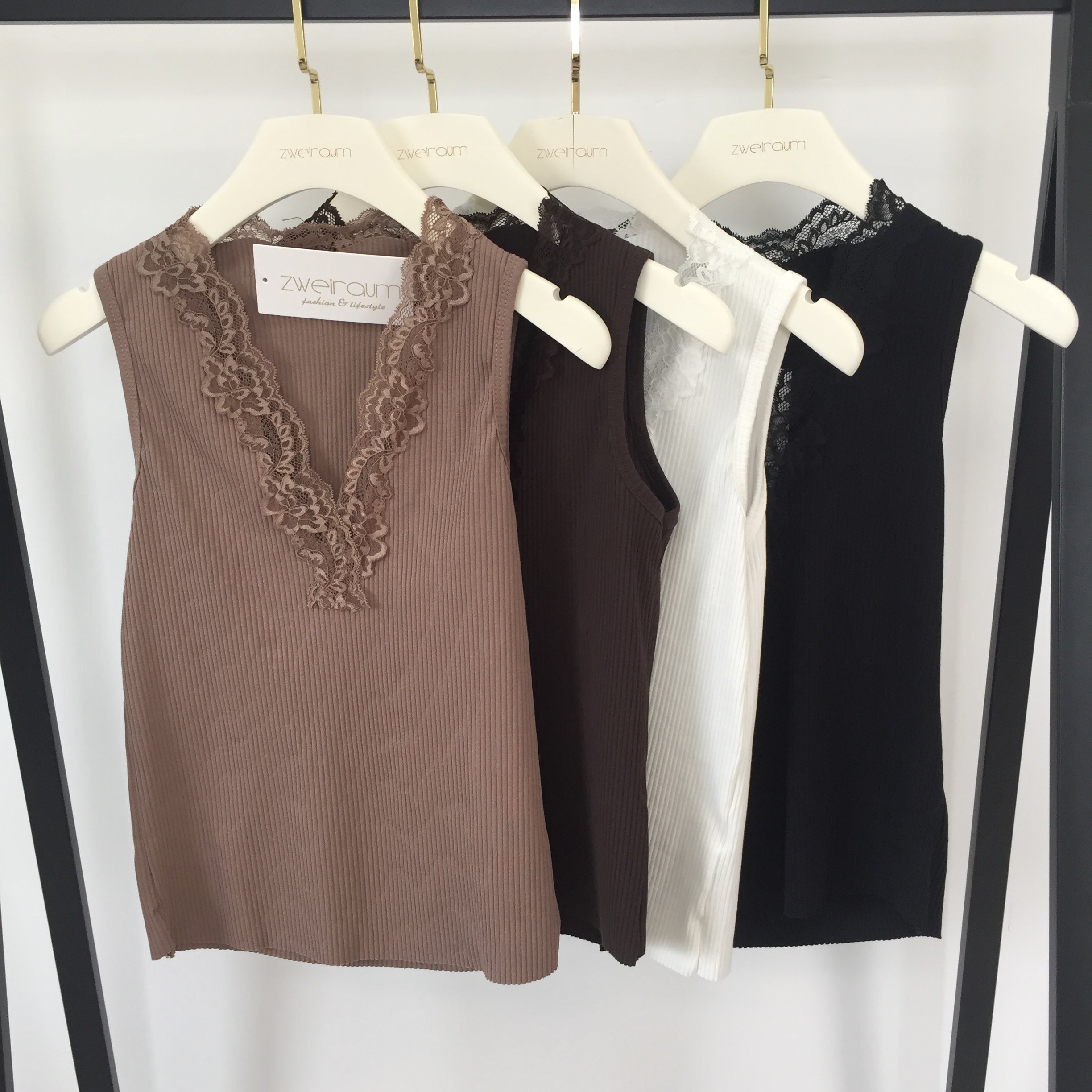 Ribbed Top Lace V-Neck