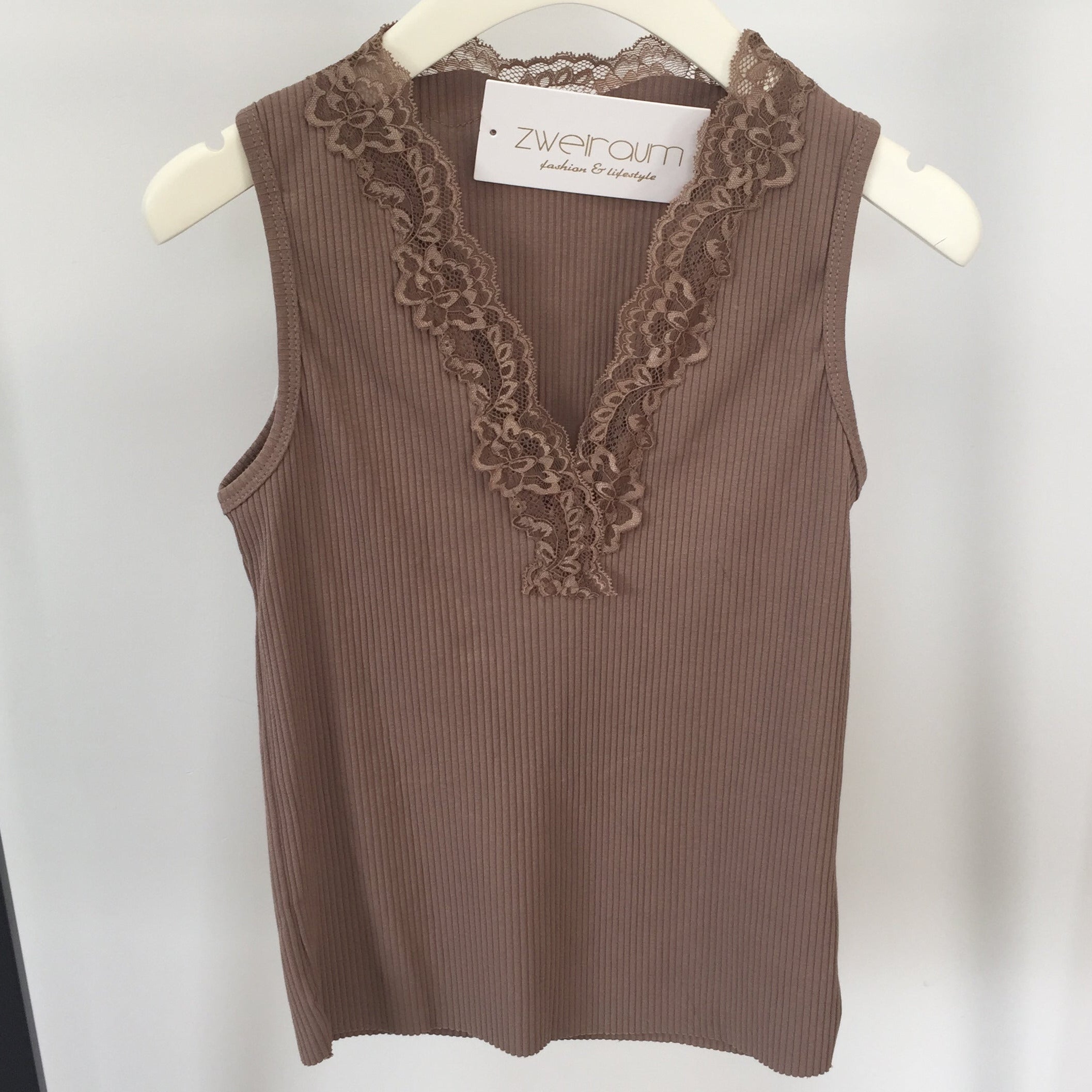 Ribbed Top Lace V-Neck