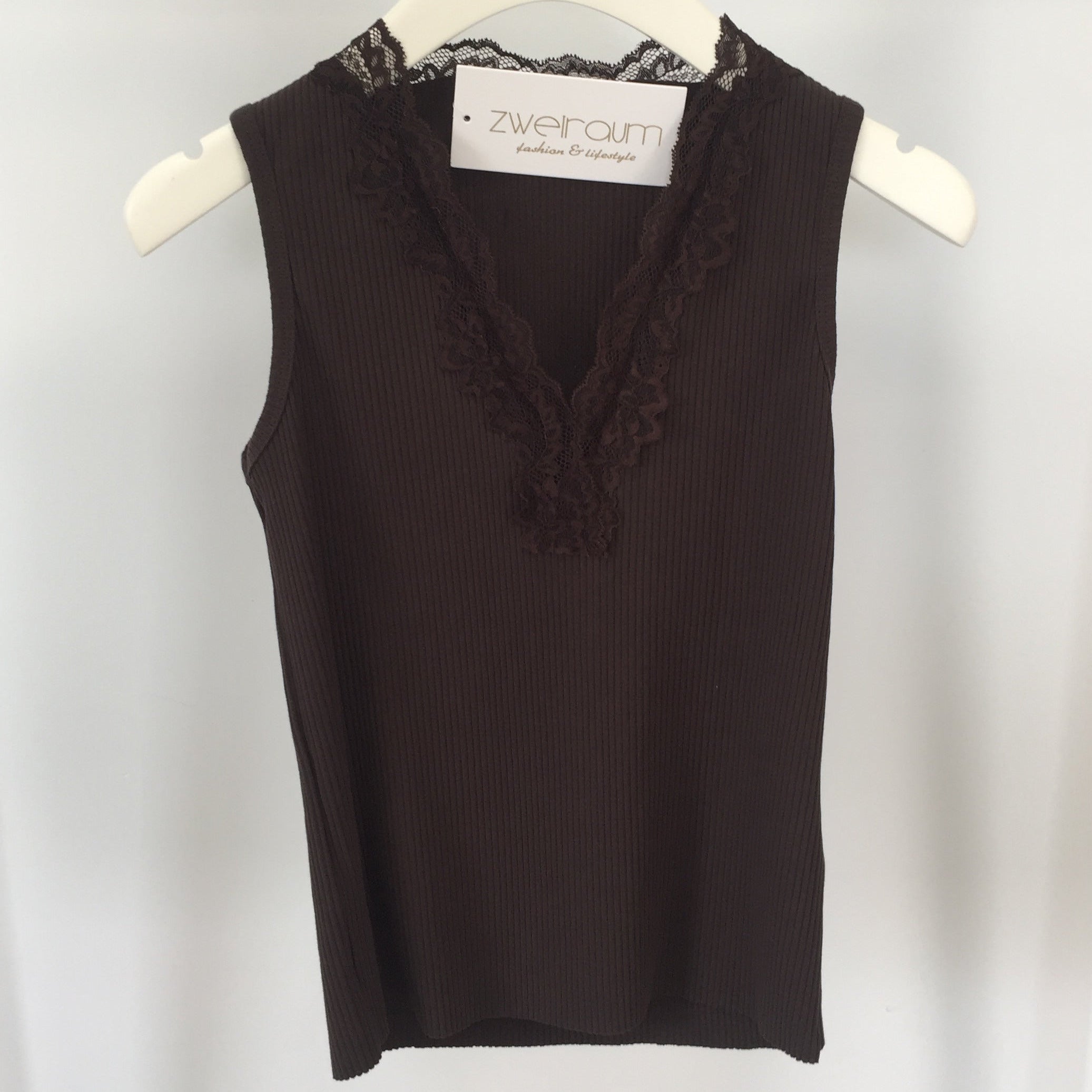 Ribbed Top Lace V-Neck