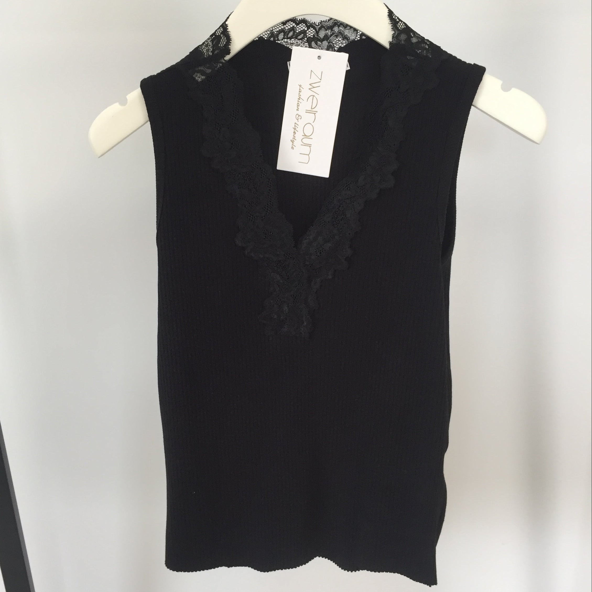 Ribbed Top Lace V-Neck