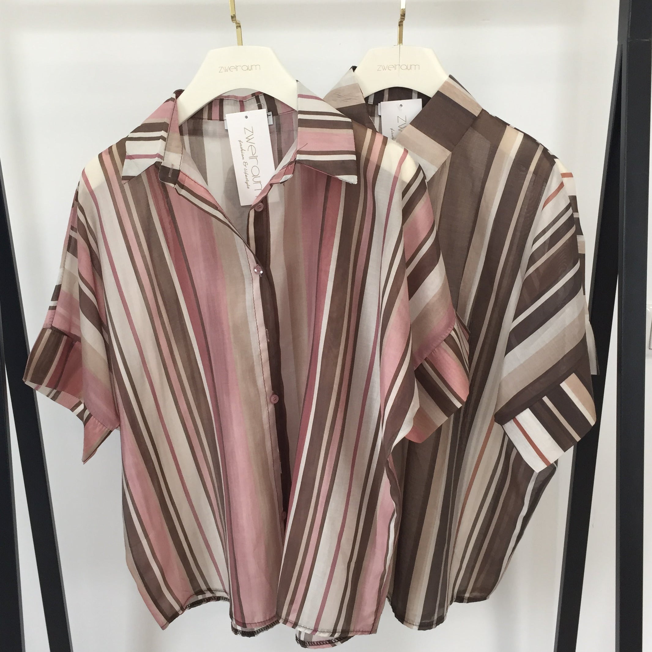 Transparent Hemd Bluse Kurzarm Irregular Stripes