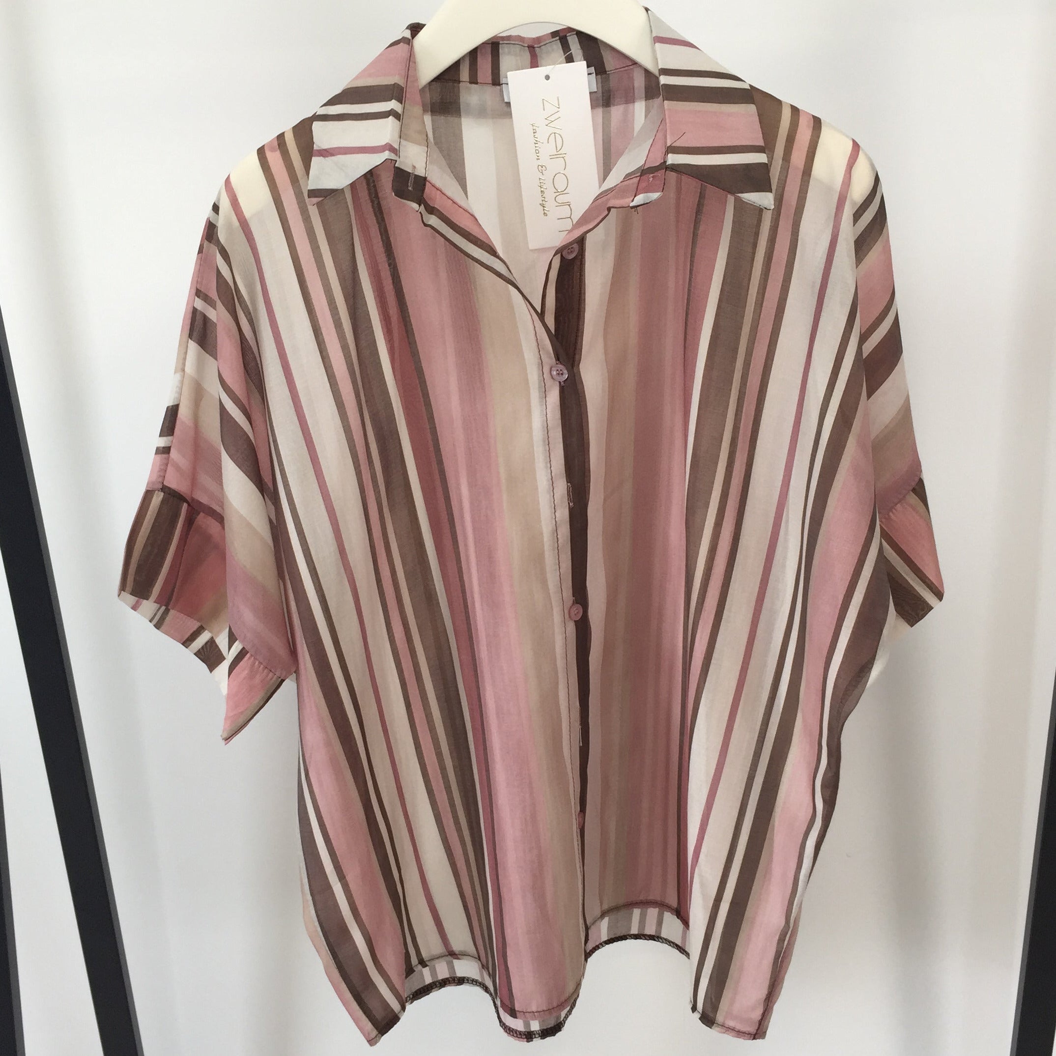 Transparent Hemd Bluse Kurzarm Irregular Stripes