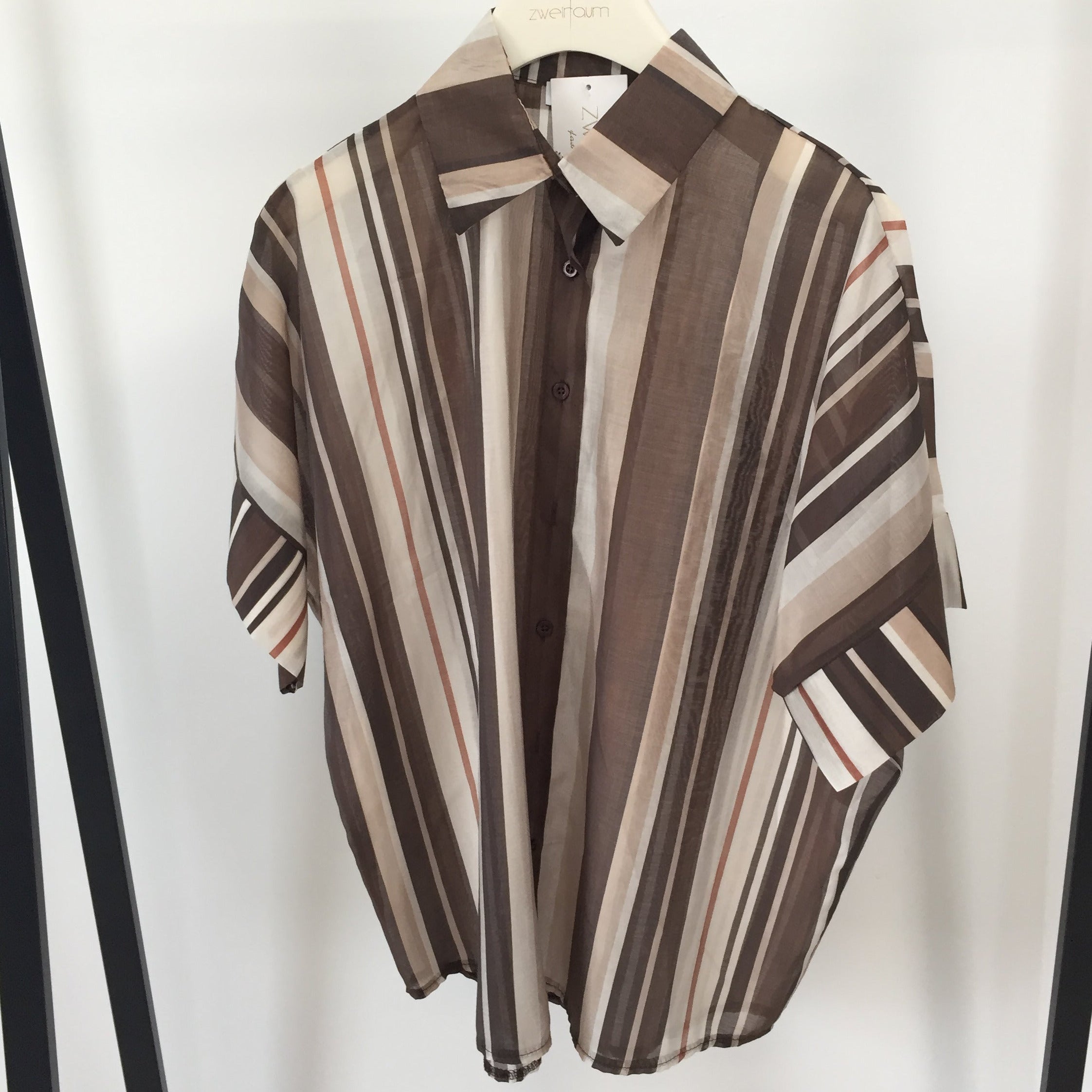Transparent Hemd Bluse Kurzarm Irregular Stripes