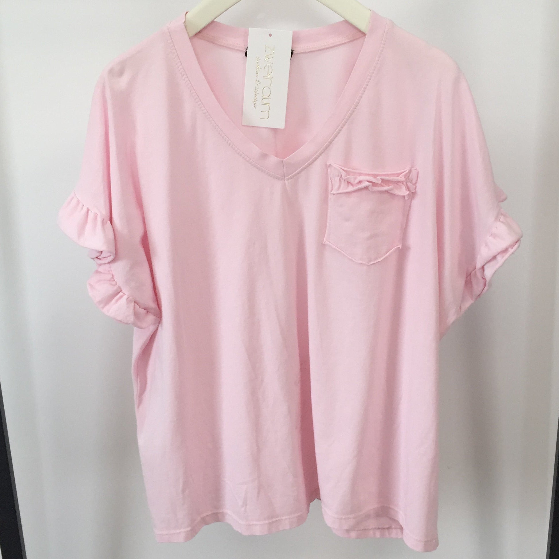 Shirt V-Neck Rüschenarm