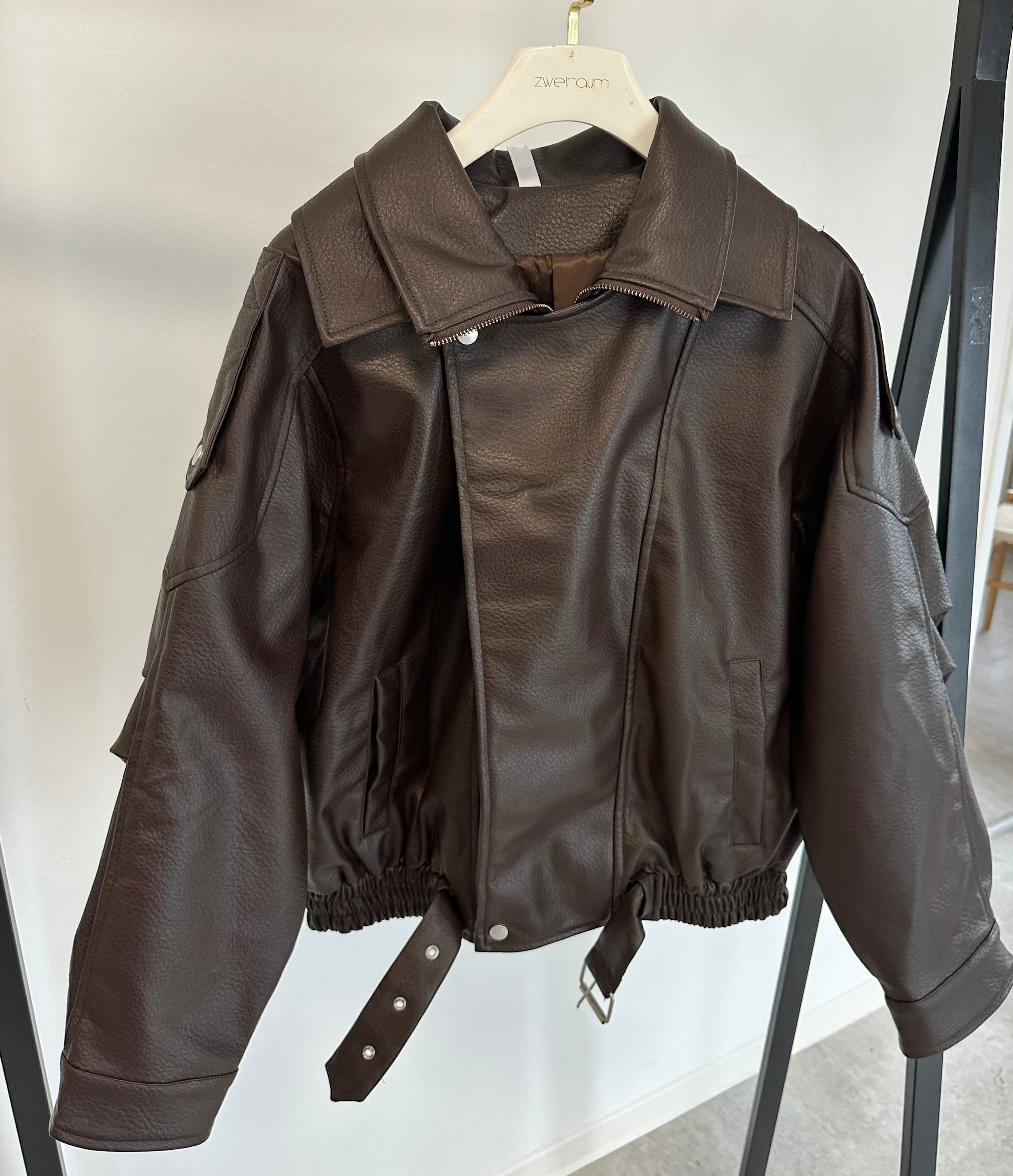 Midi Jacke Lederoptik mit Gürtel