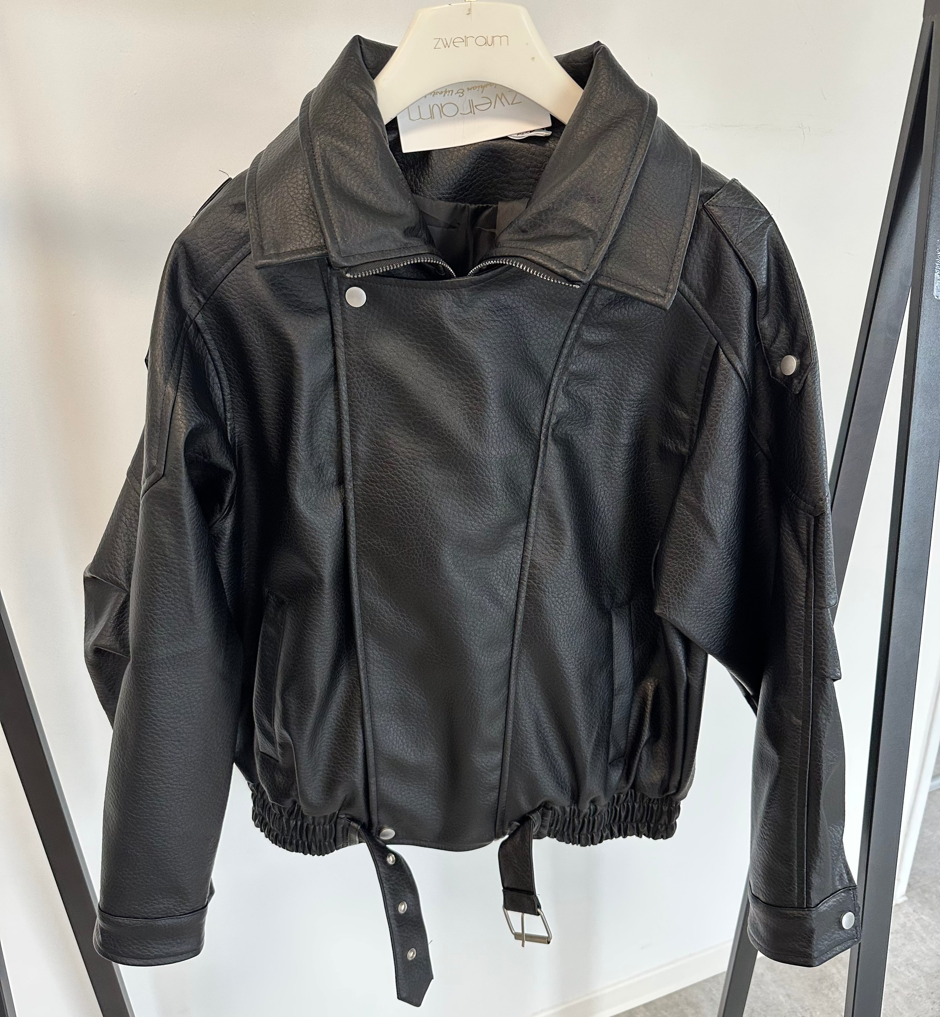 Midi Jacke Lederoptik mit Gürtel
