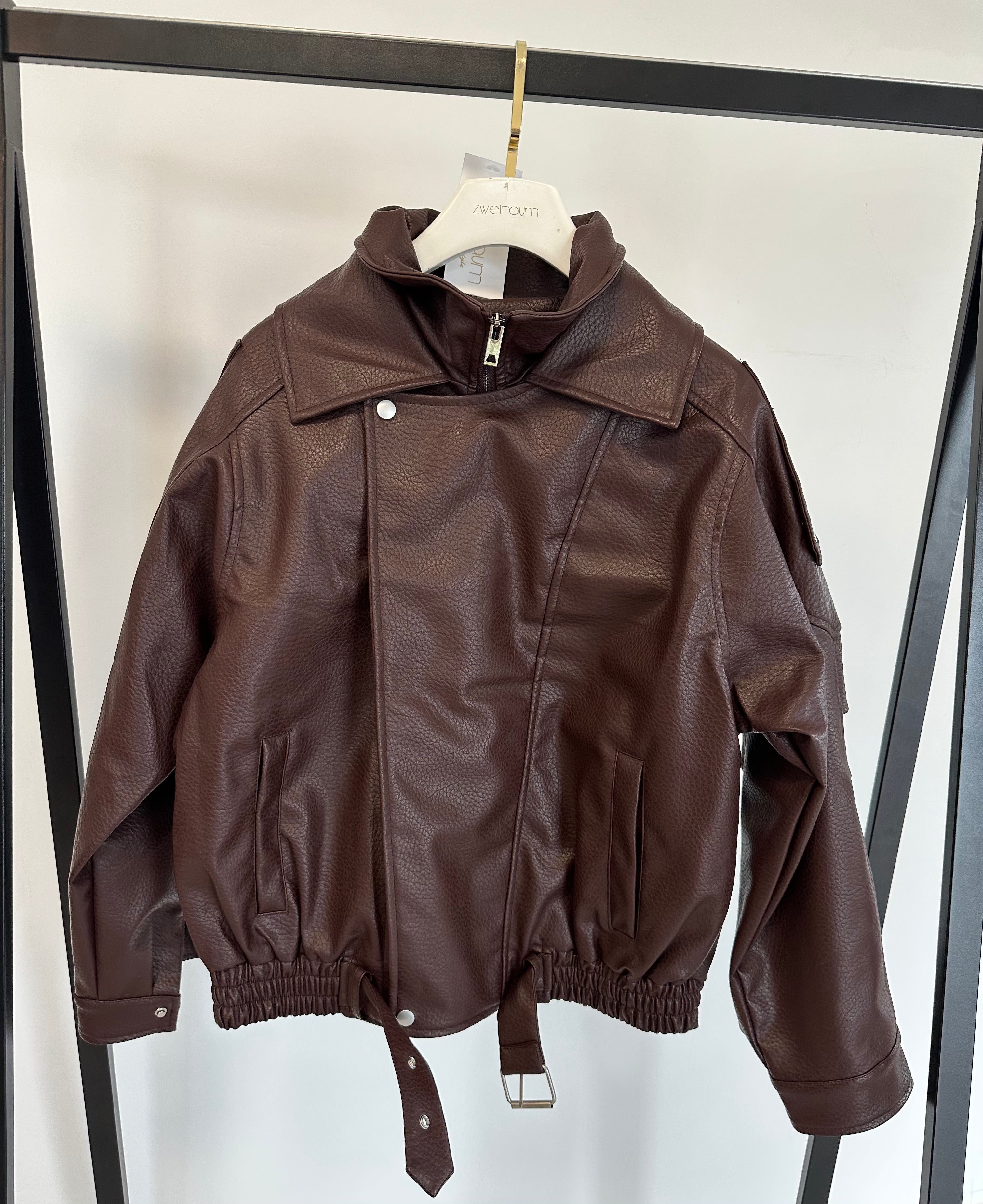 Midi Jacke Lederoptik mit Gürtel