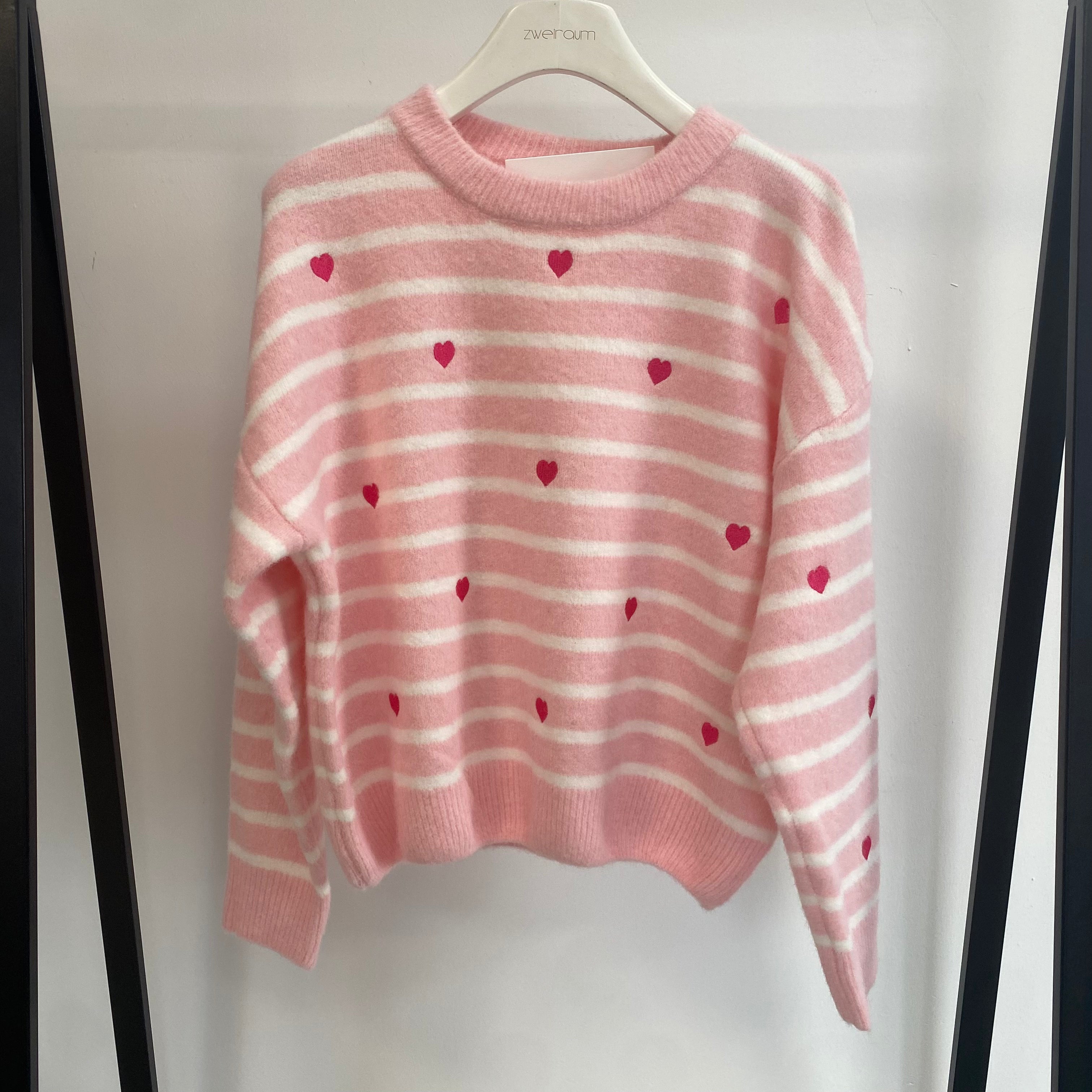 Midi Strick Pulli Hearts/Stripes