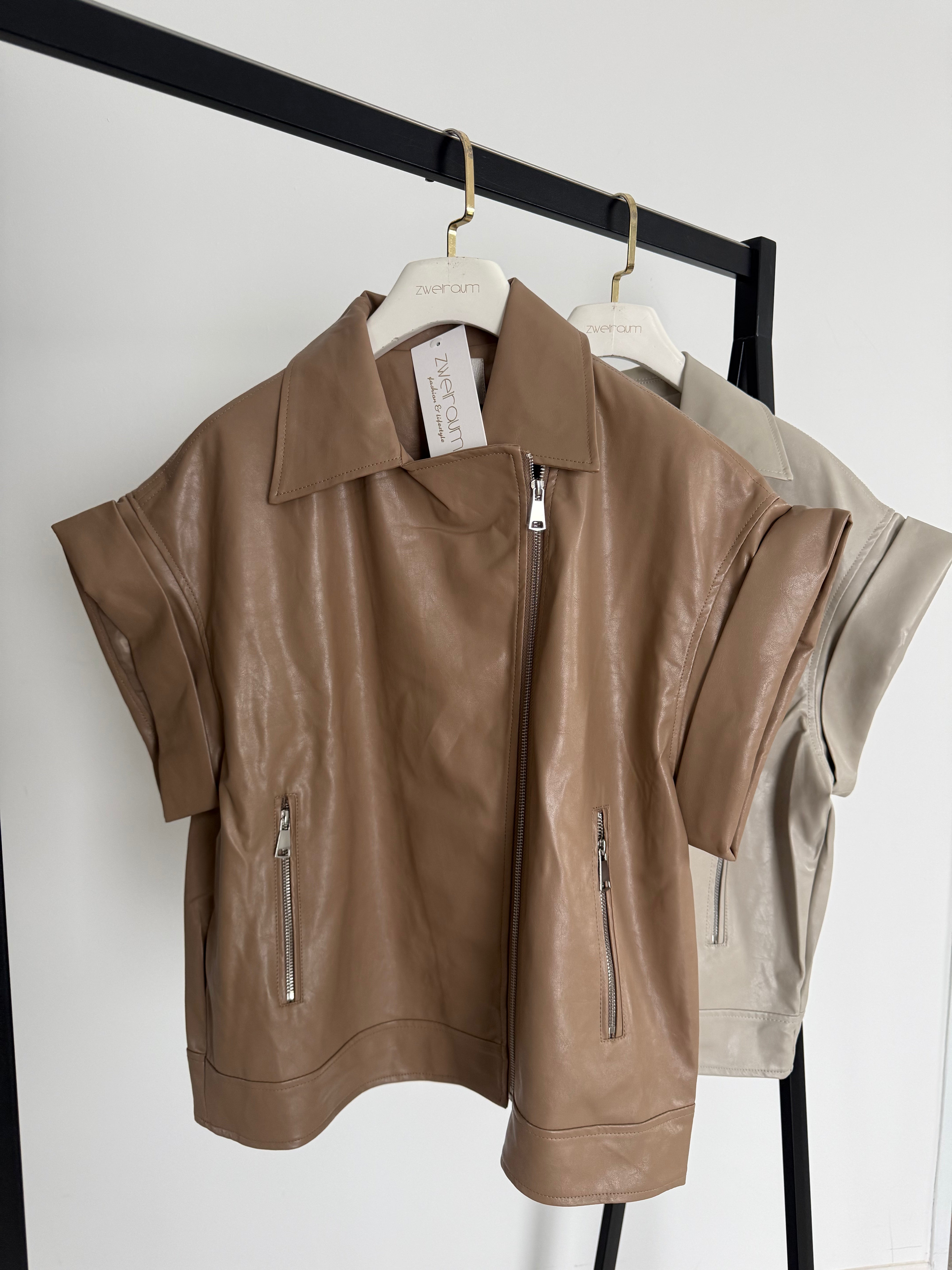 Loose Weste Lederoptik Zip