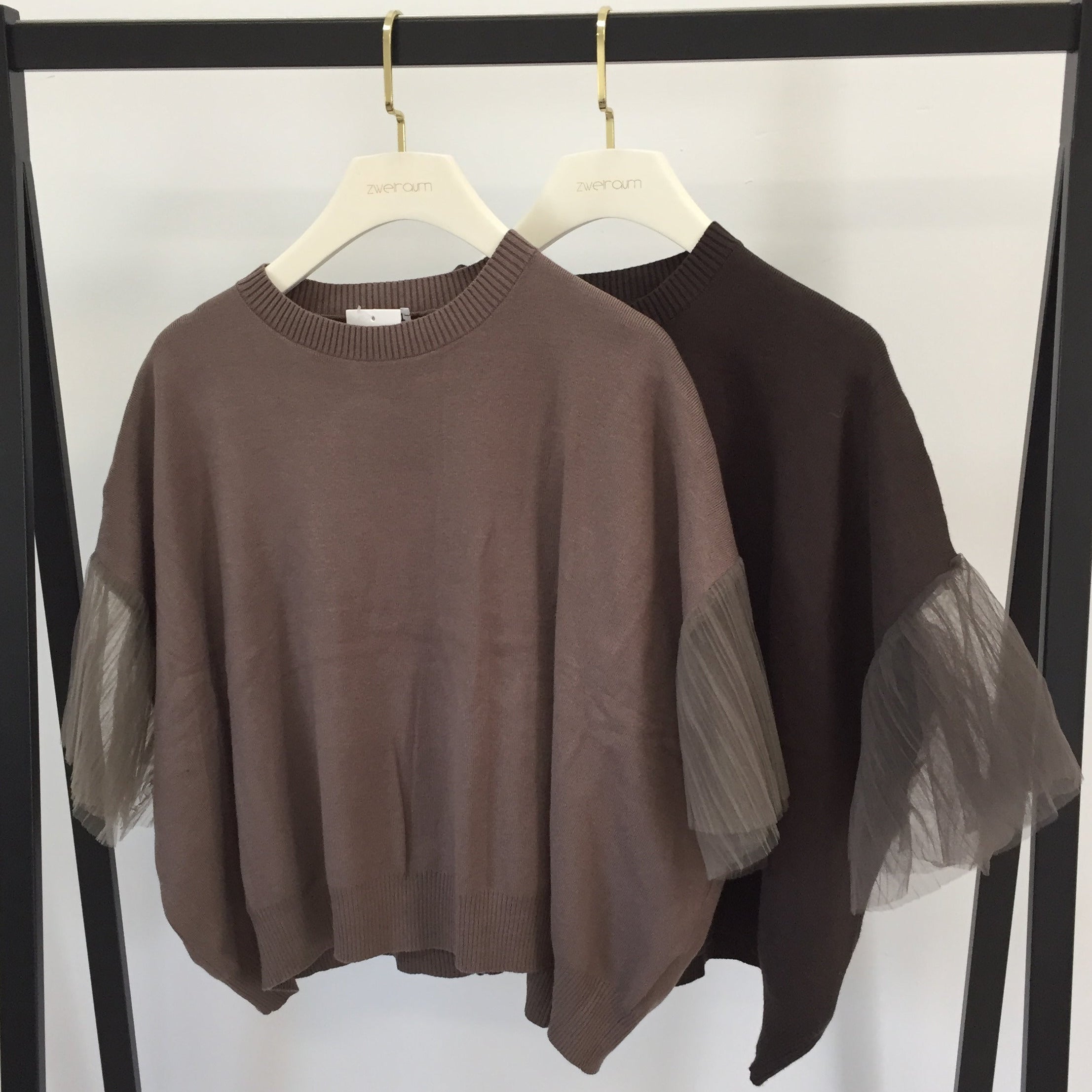 Oversize Oberteil Mesh Plissee Ärmel