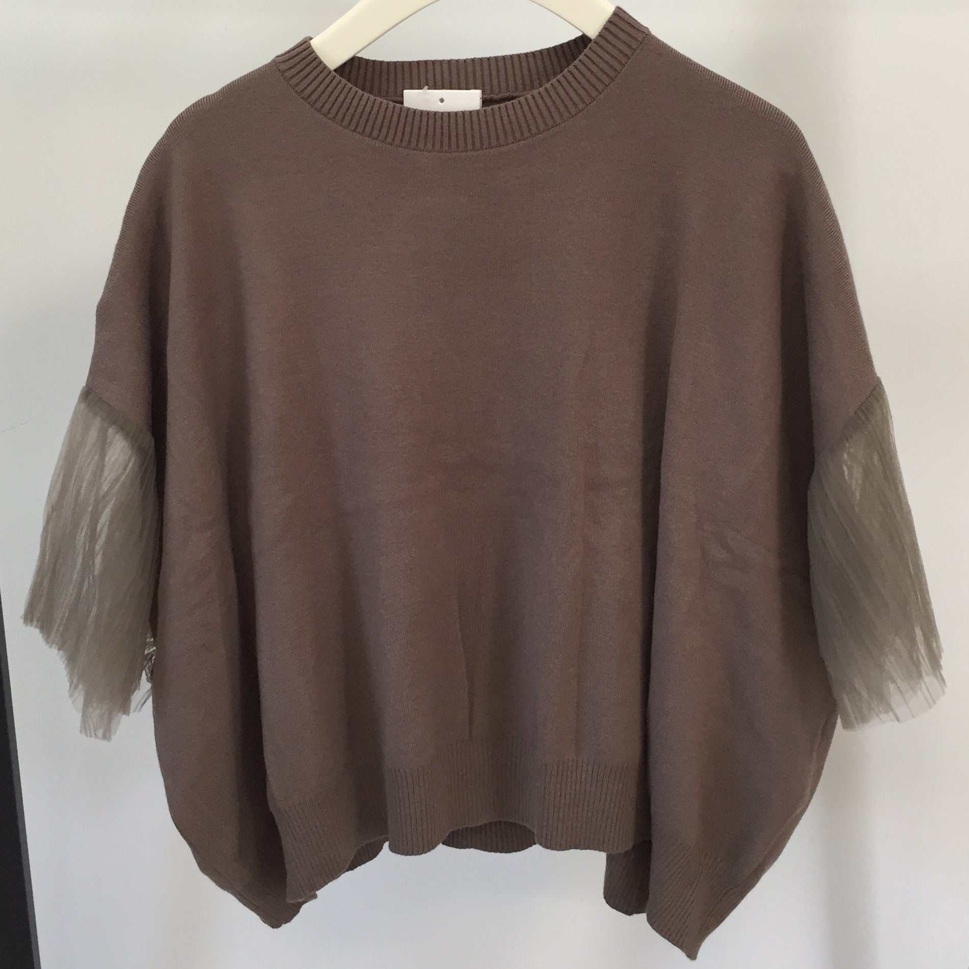 Oversize Oberteil Mesh Plissee Ärmel