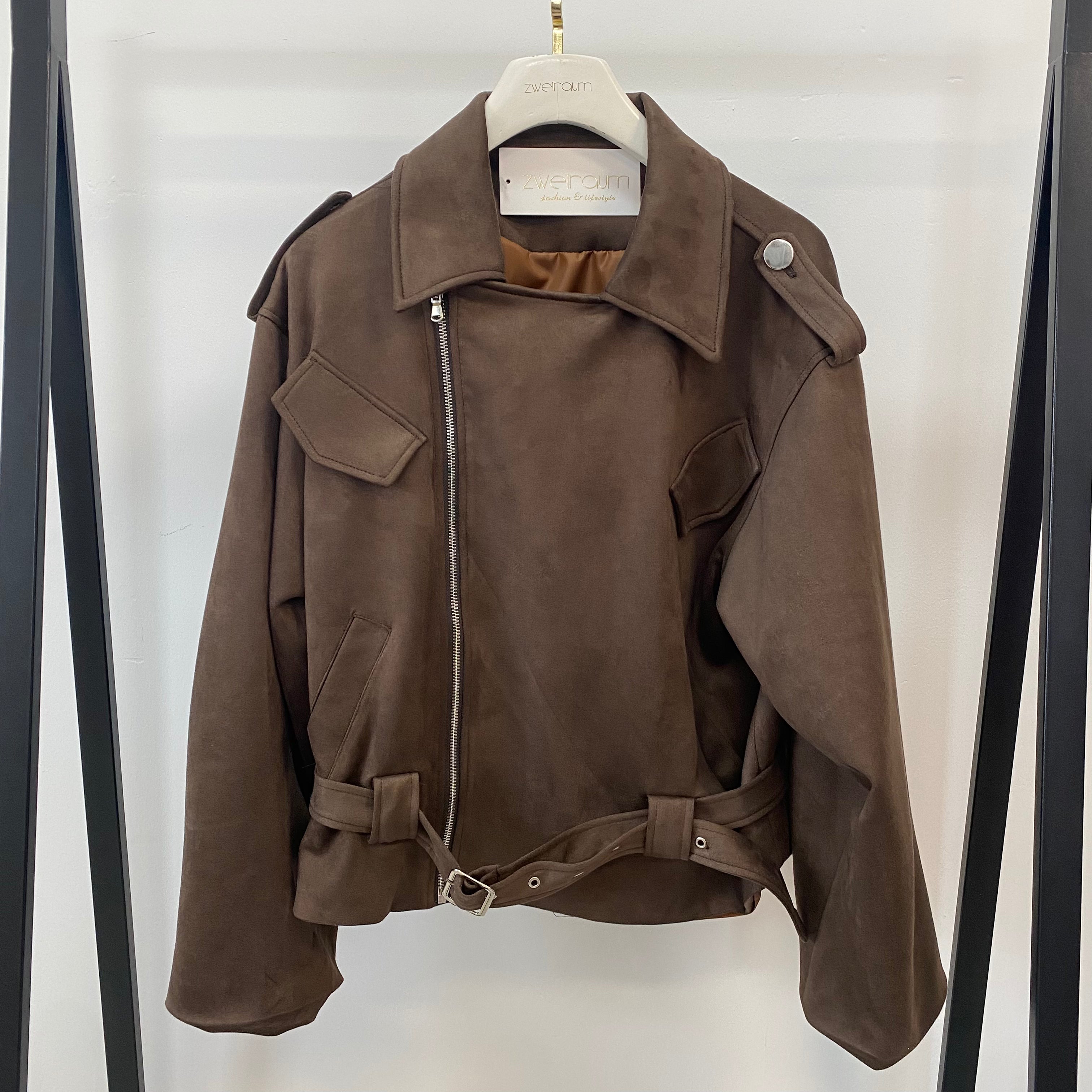 Midi Jacke Belt Wildlederoptik