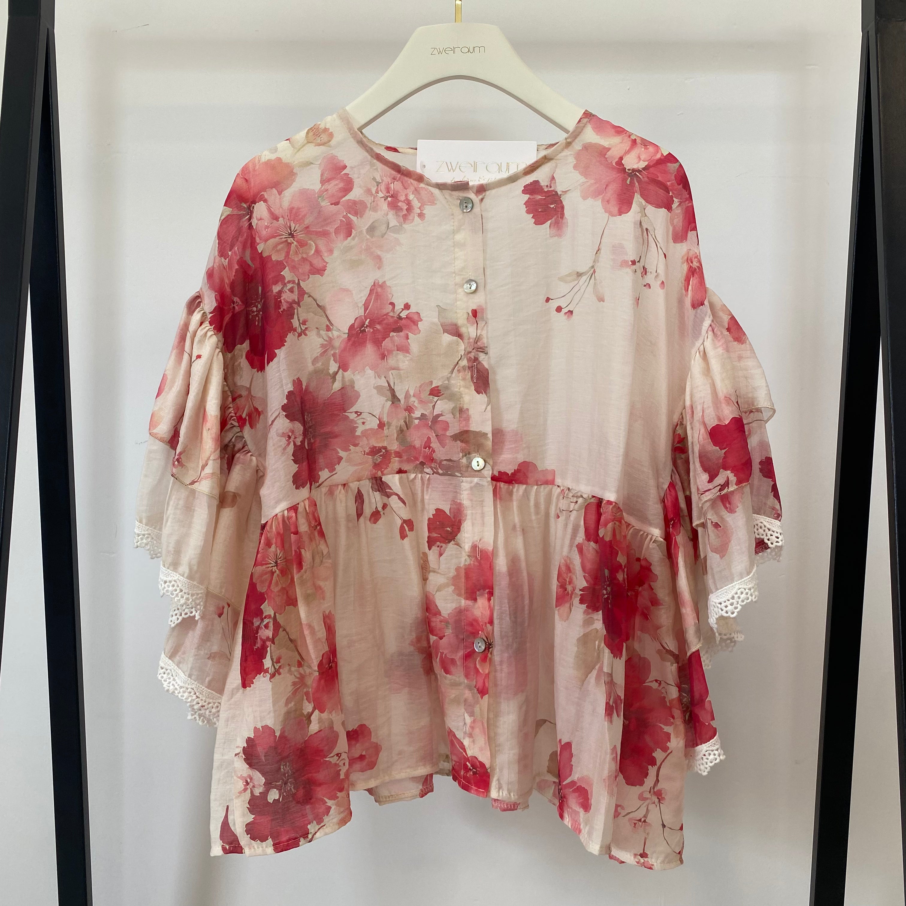Sheer Bluse Volant Ärmel