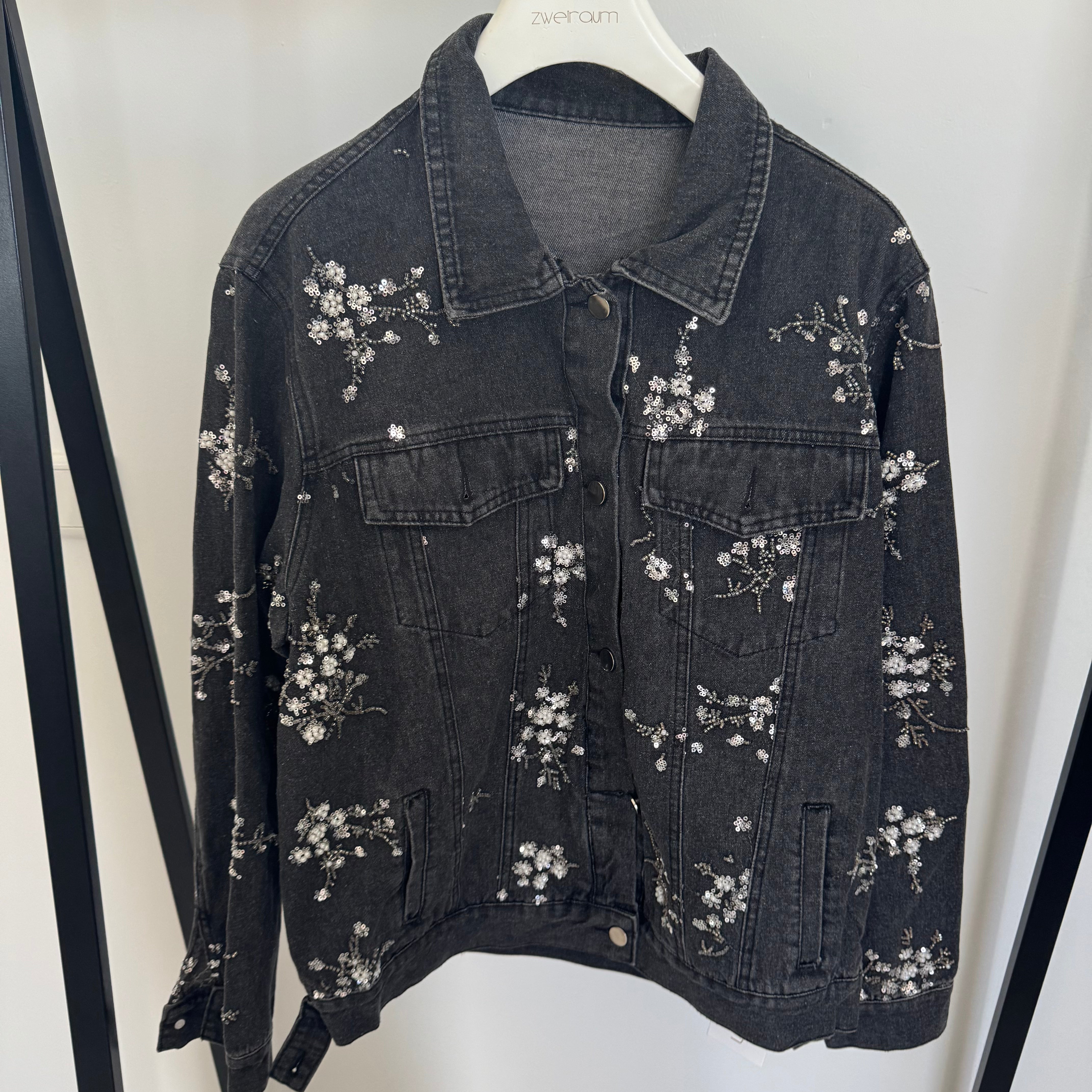 Jeans Jacke Pailletten Flowers