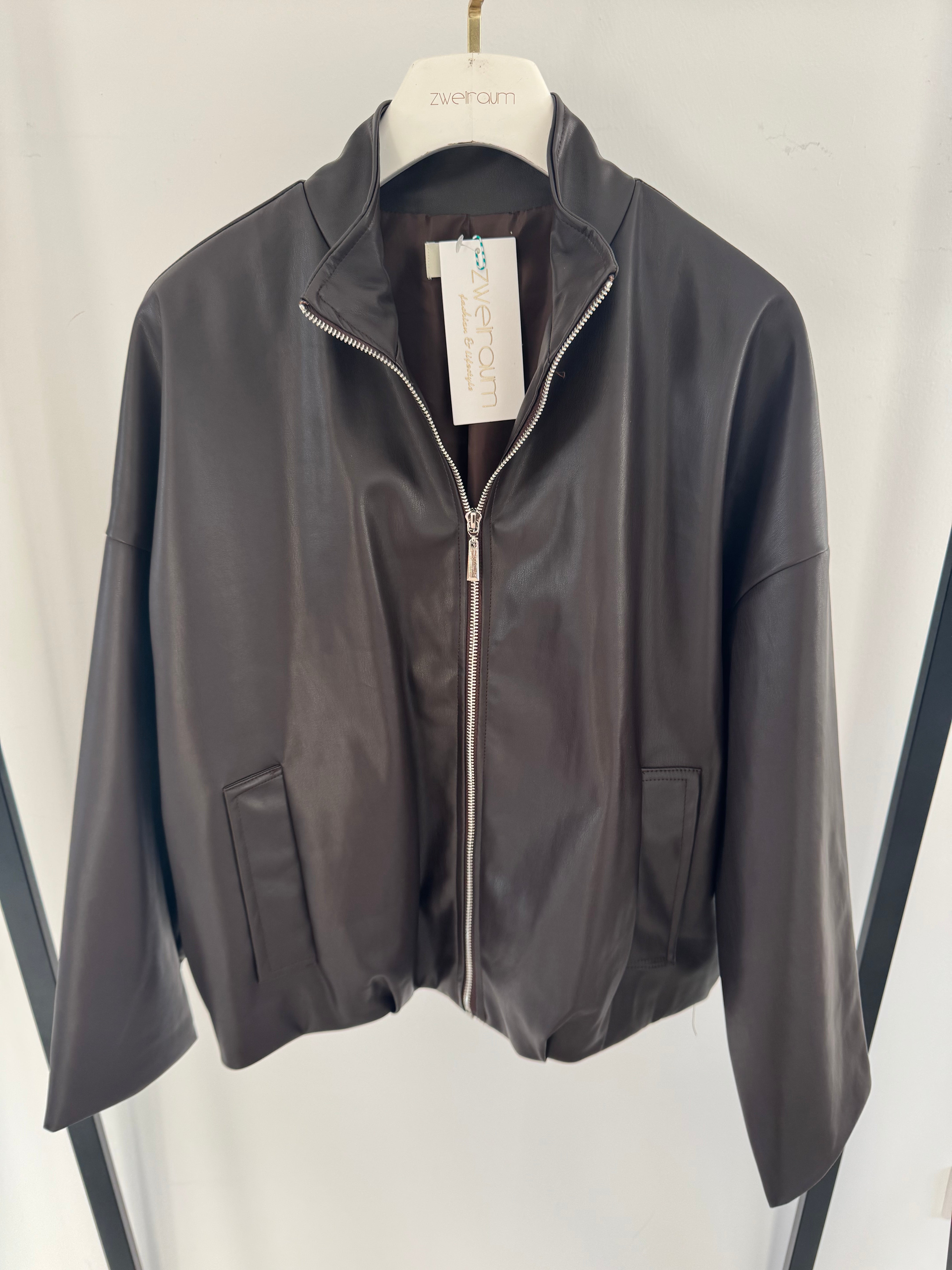 Midi Zip Jacke Lederoptik