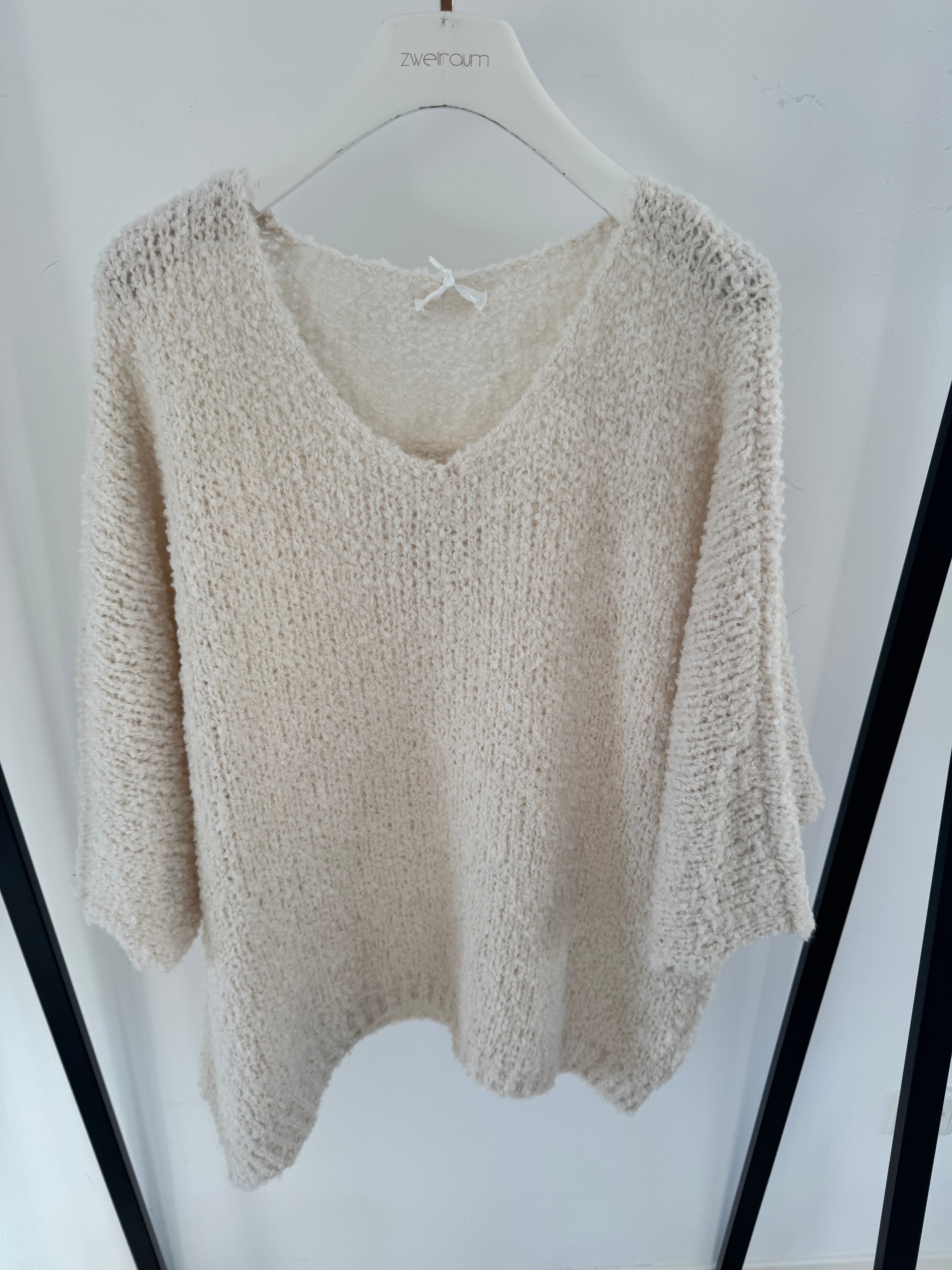 Grobstrick V-Neck Pulli Dreiviertelarm