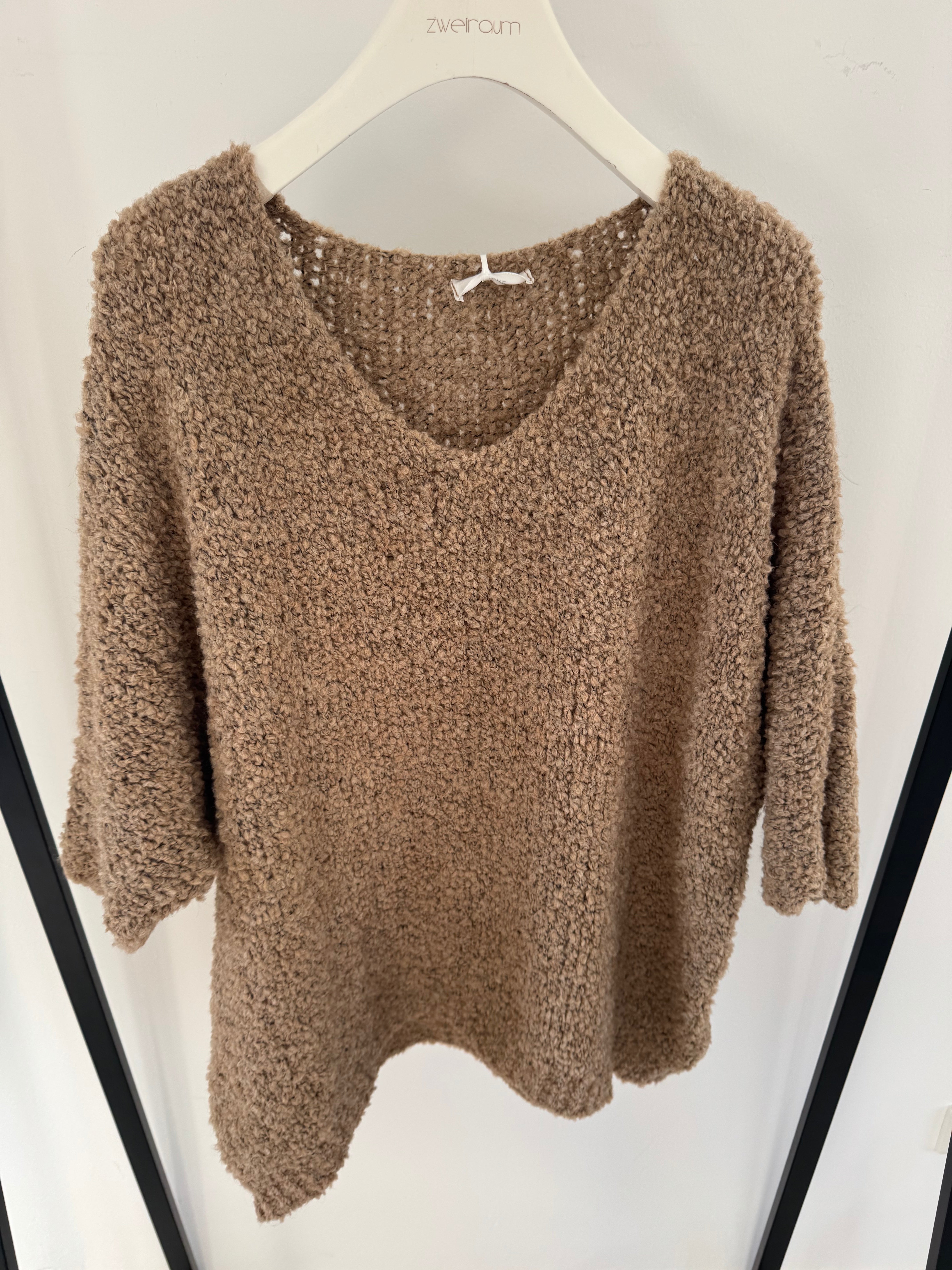 Grobstrick V-Neck Pulli Dreiviertelarm