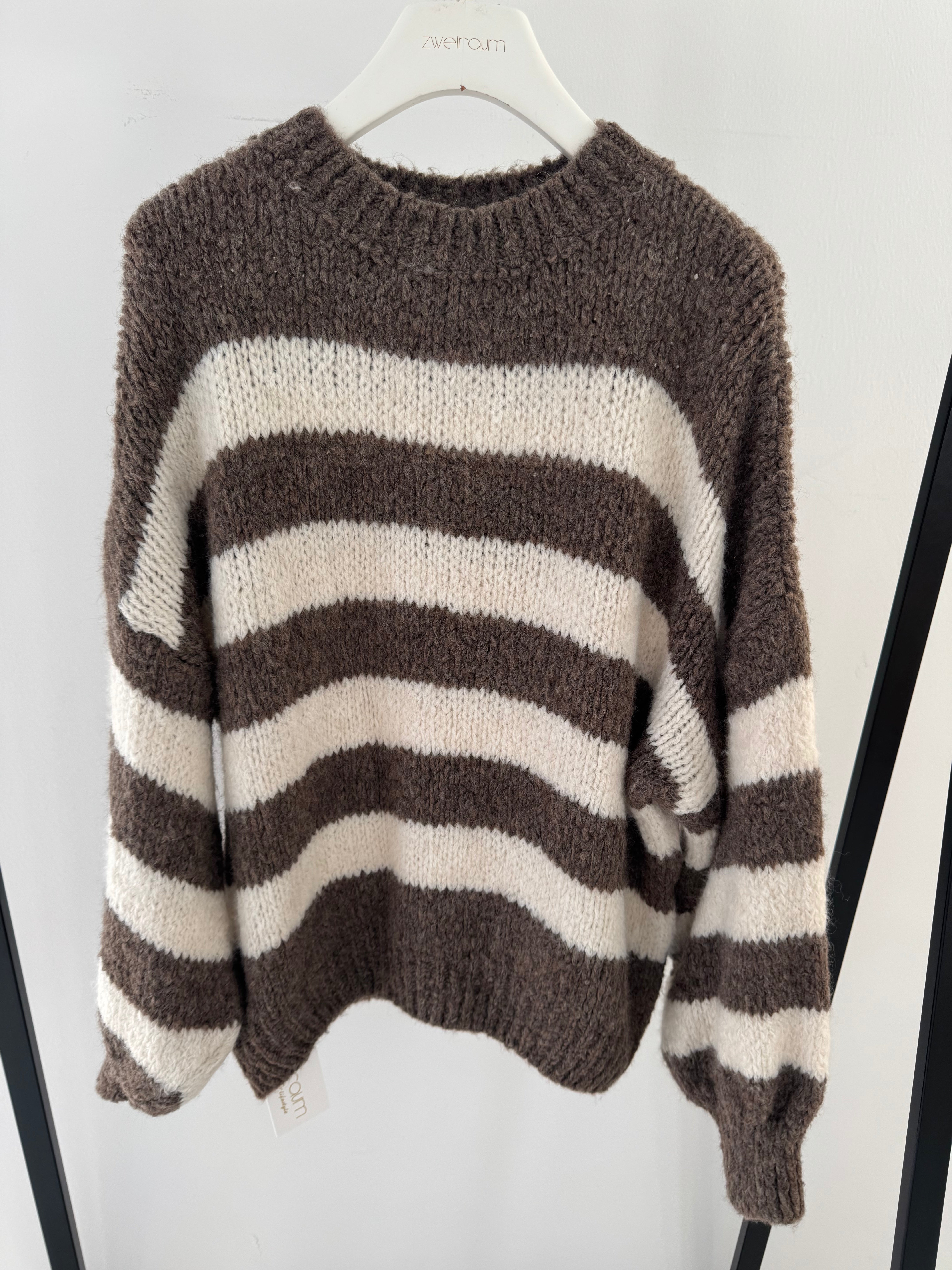 Midi Grobstrick Pulli Roundneck Stripes