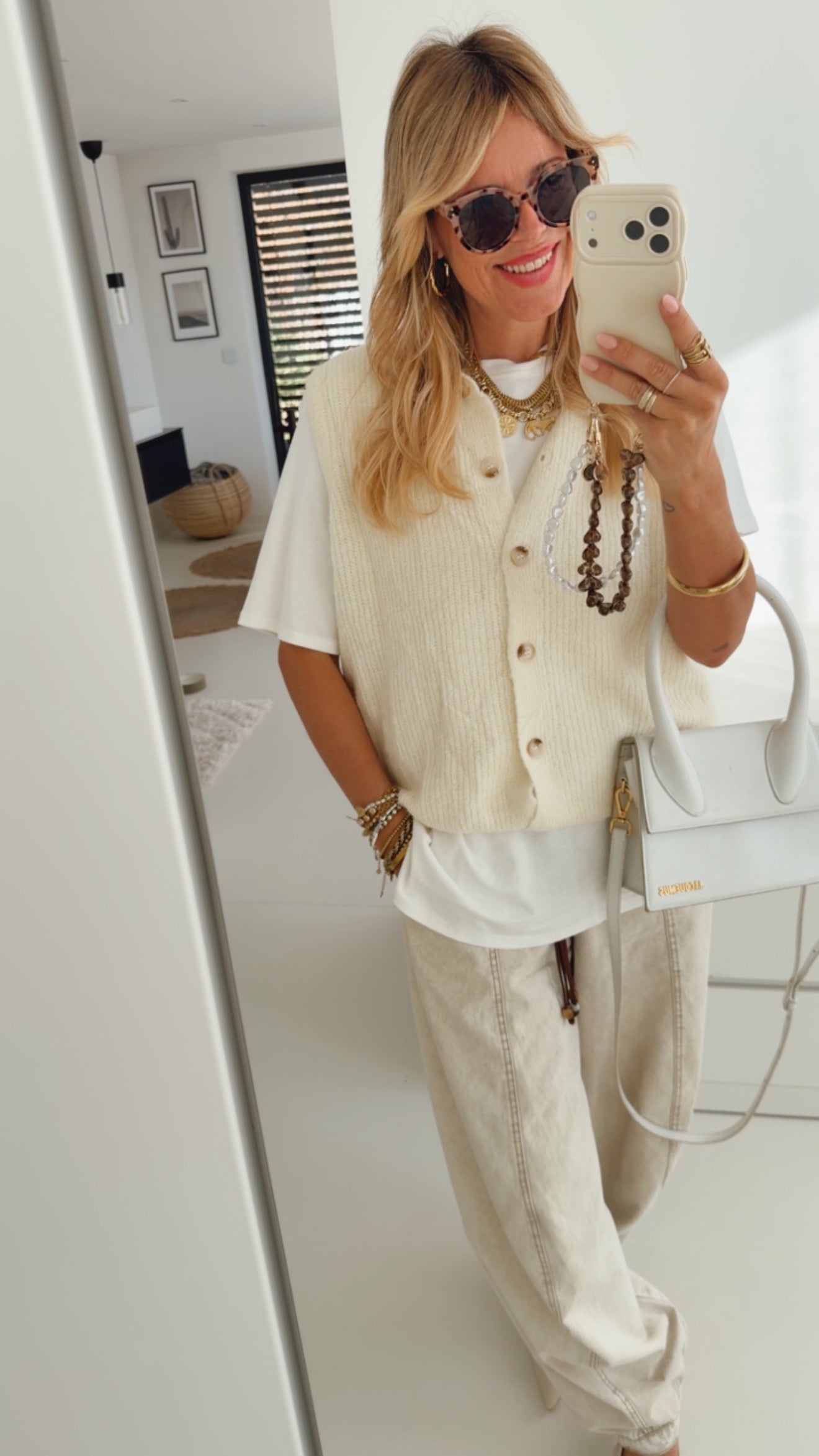 Strick Pullunder Round Neck Button