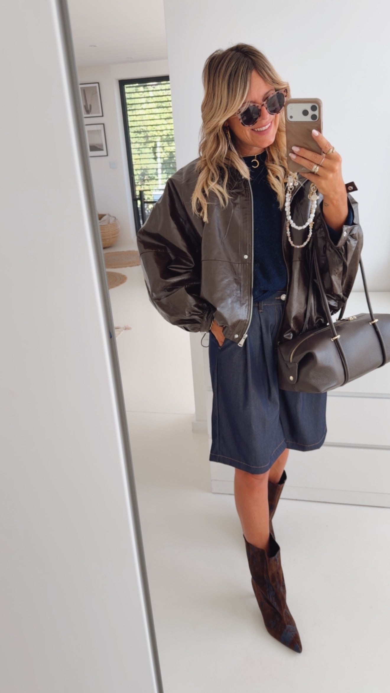 Loose Midi Jacke in Lederoptik