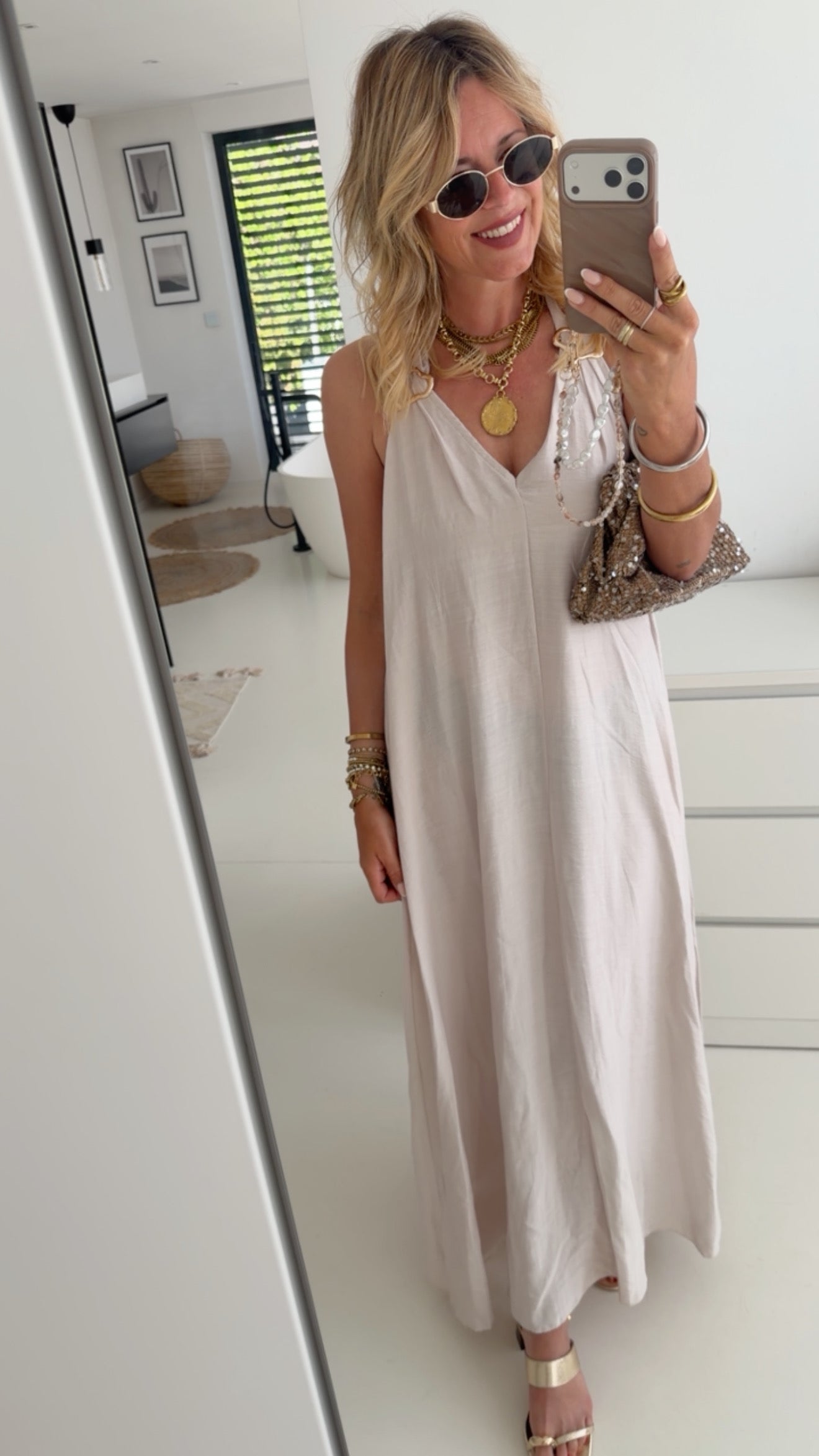 Long Kleid Golden Detail