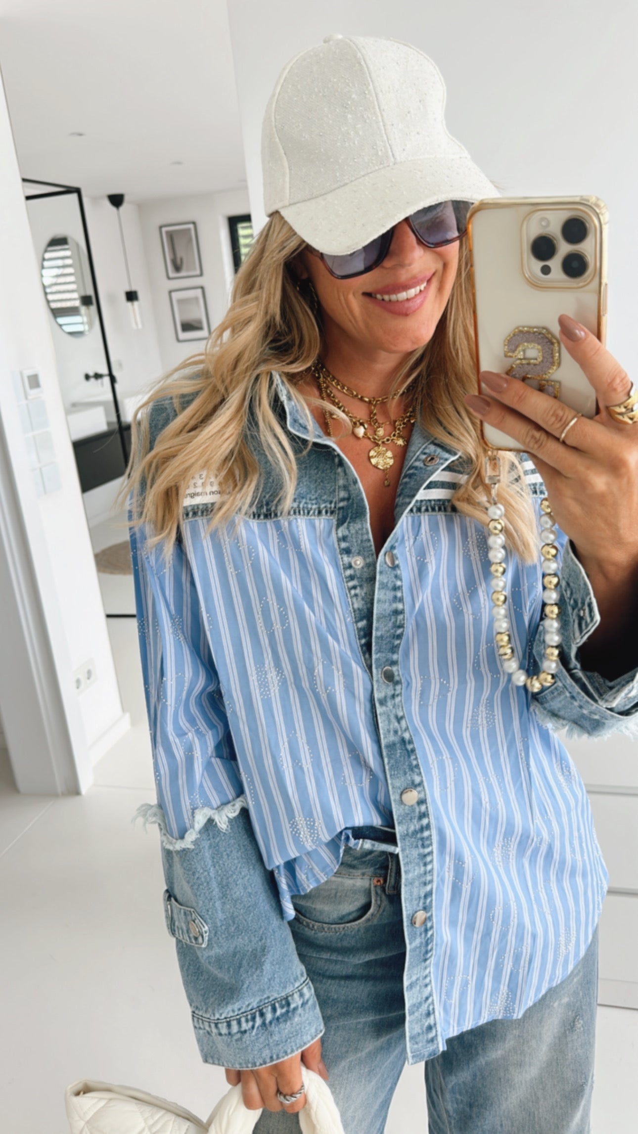 Jeans Hemd Blue Stripes Glitter Hearts