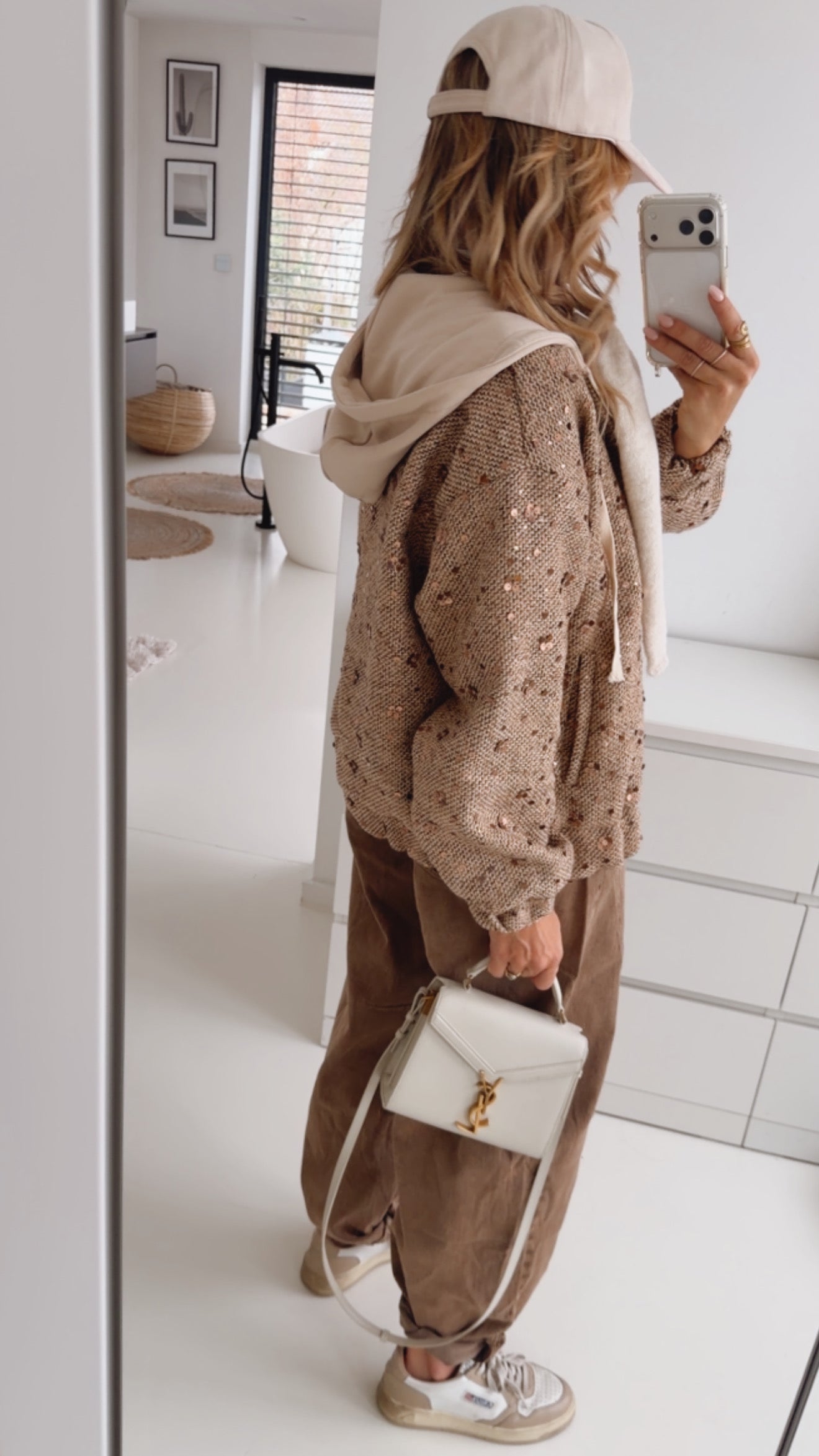 Midi Jacke Pailletten mit Kapuze