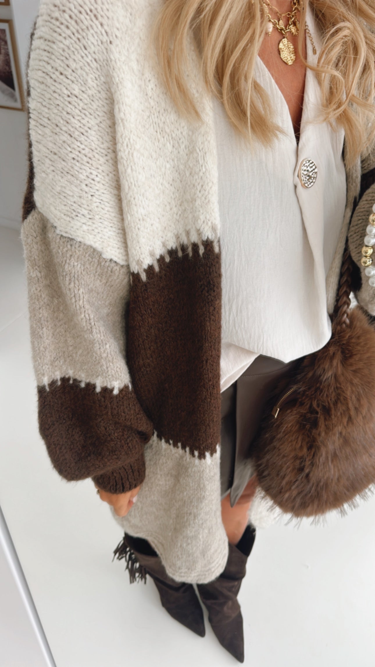 Long Strick Jacke Patches