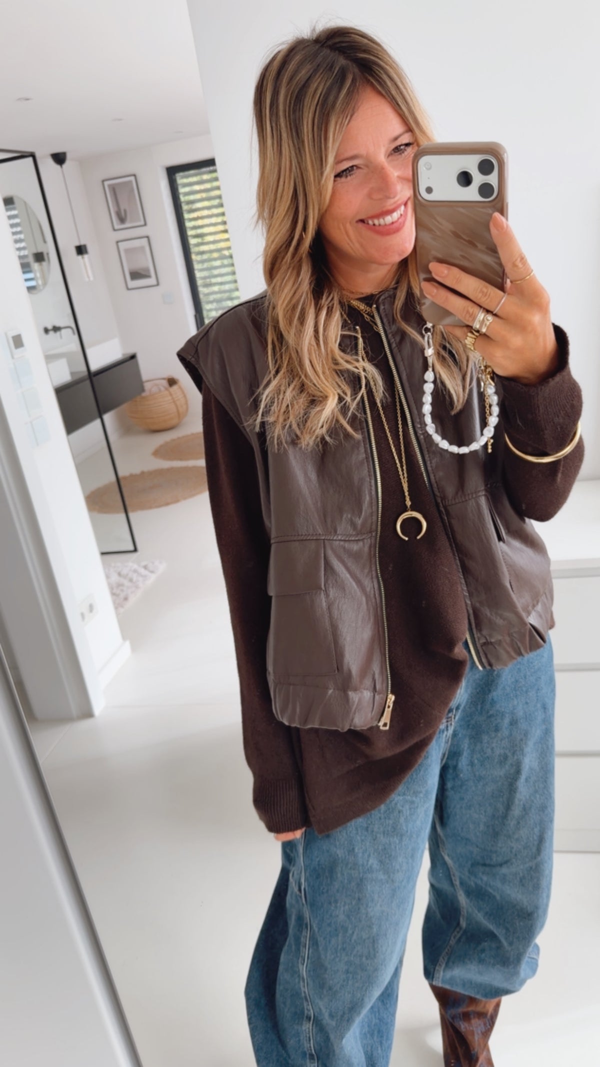 Zip Weste Lederoptik