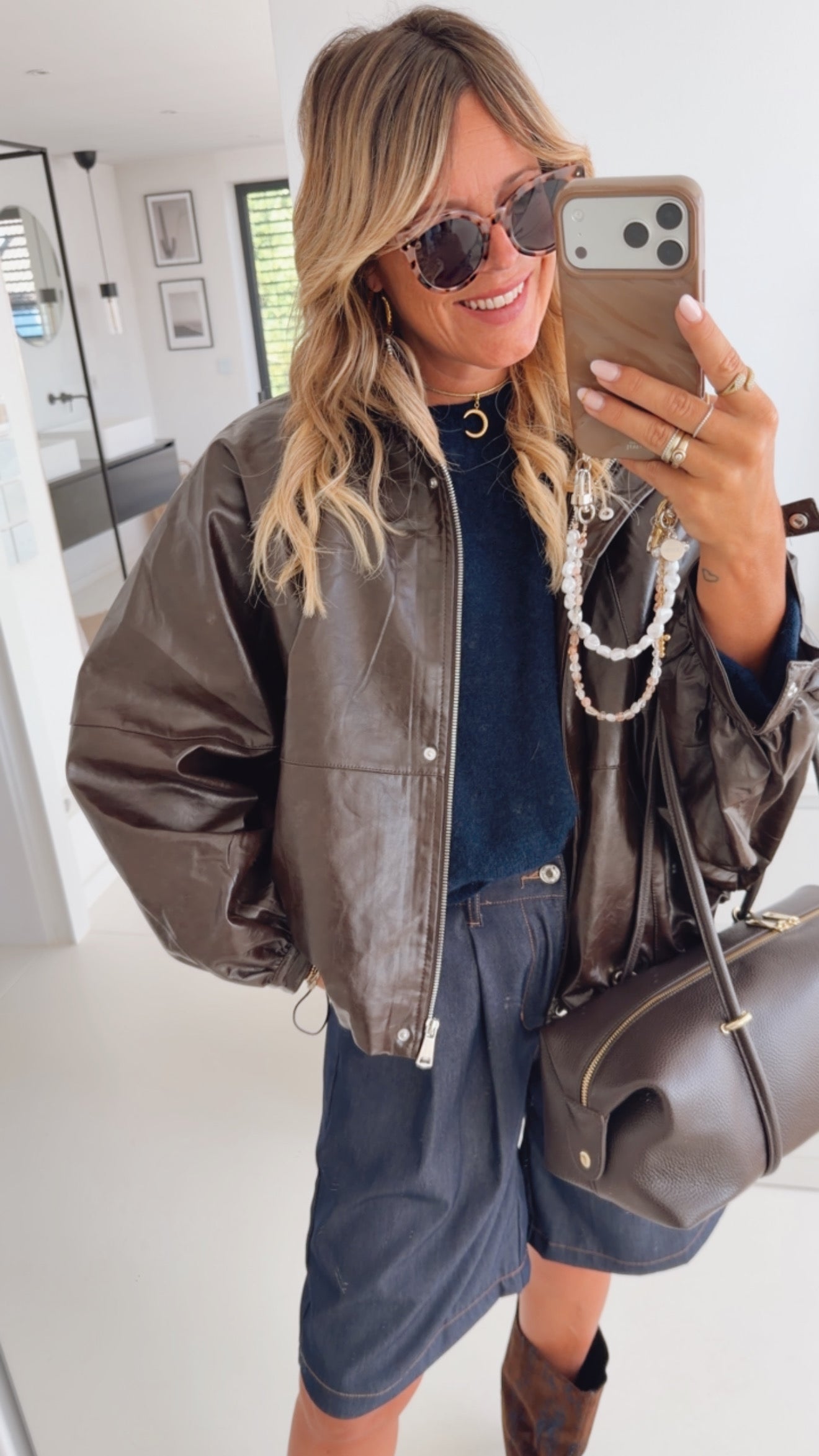 Loose Midi Jacke in Lederoptik