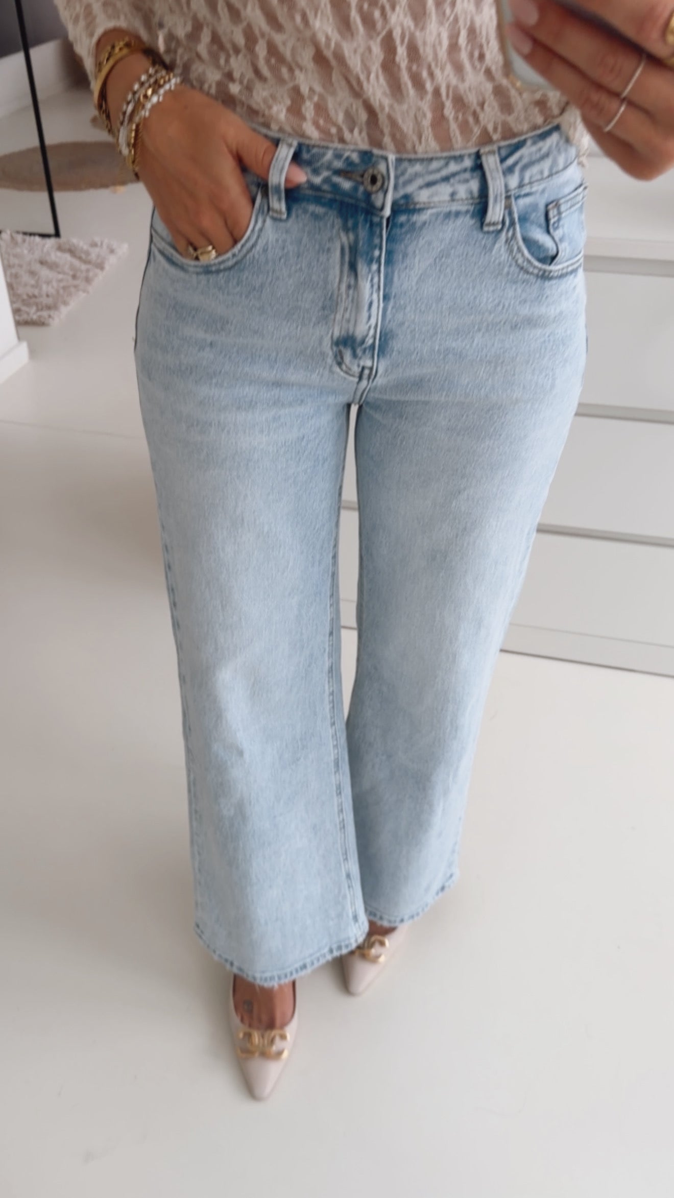 Straight Jeans Light Wash mit Band