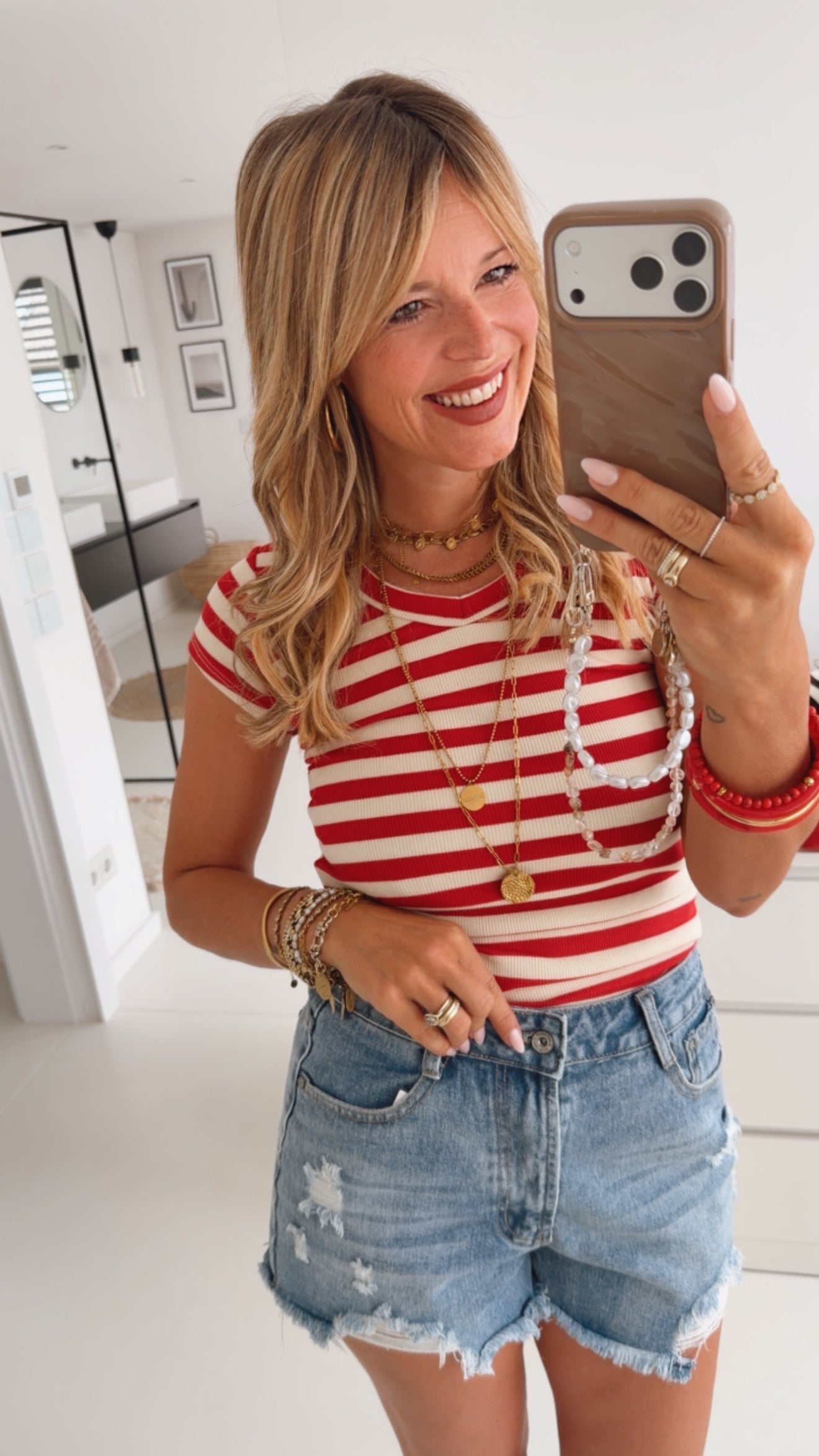 Ribbed Kurzarmshirt Stripes
