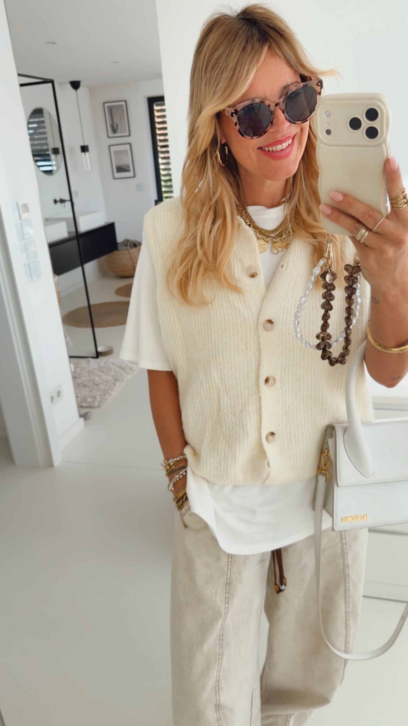 Strick Pullunder Round Neck Button