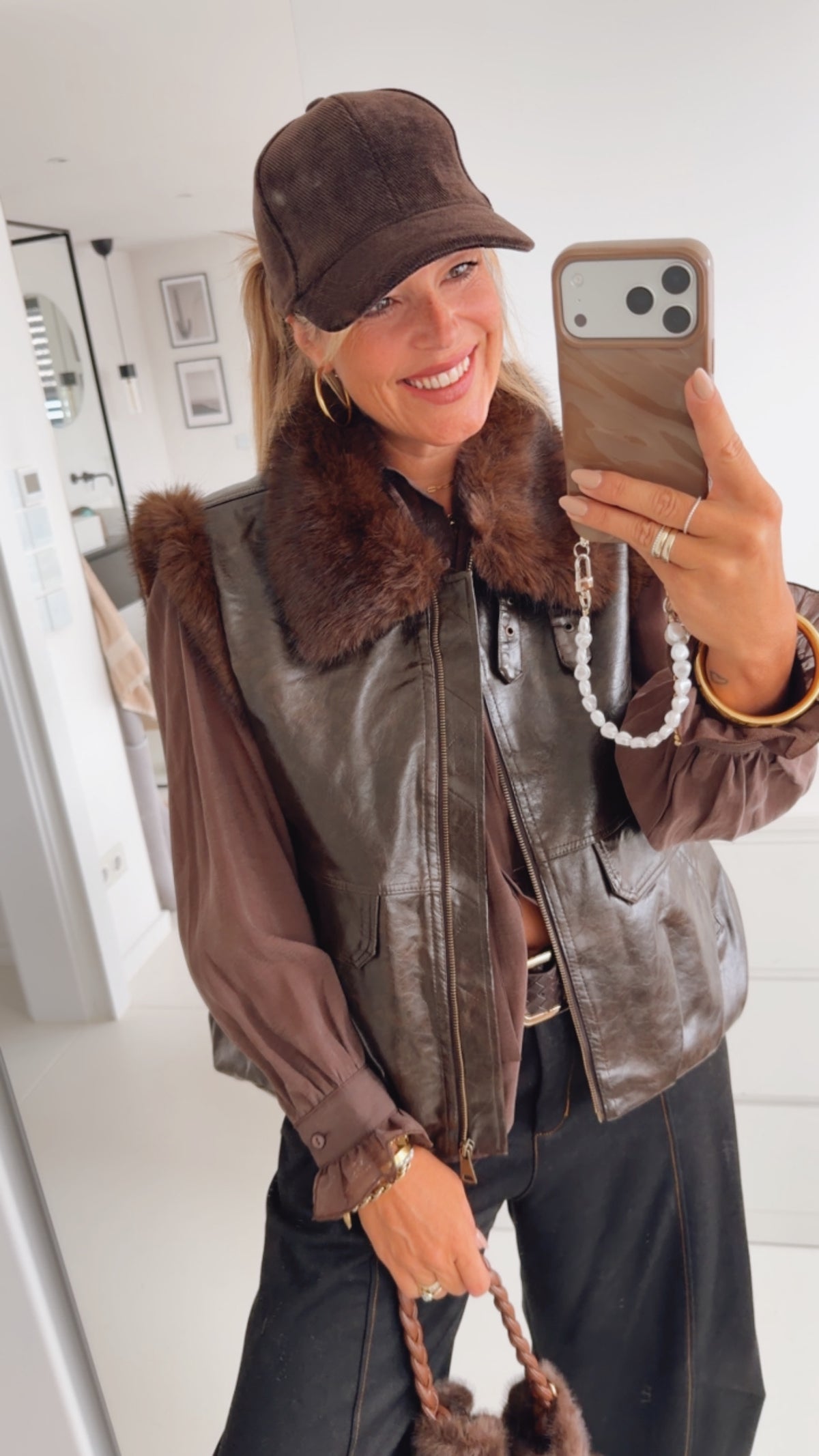 Lederoptik Weste Mit Fluffy Details