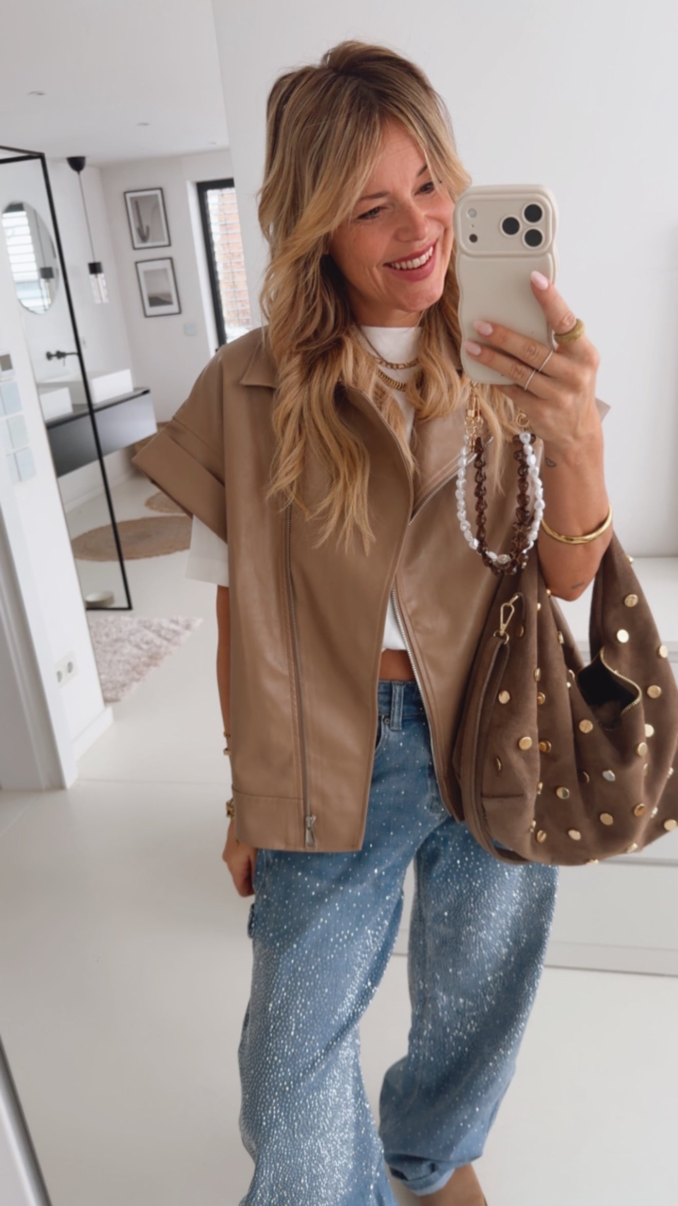 Loose Weste Lederoptik Zip