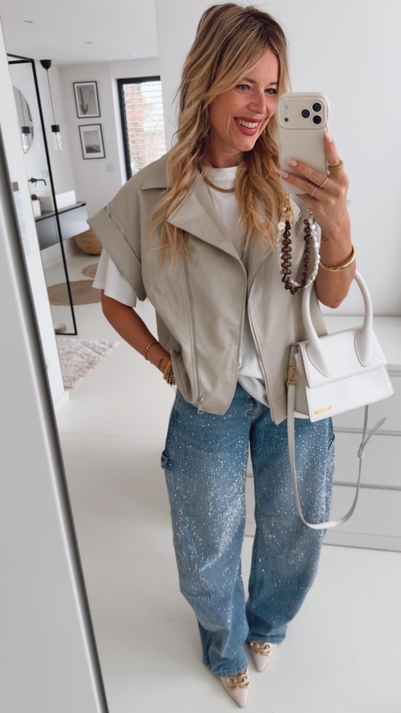 Loose Weste Lederoptik Zip