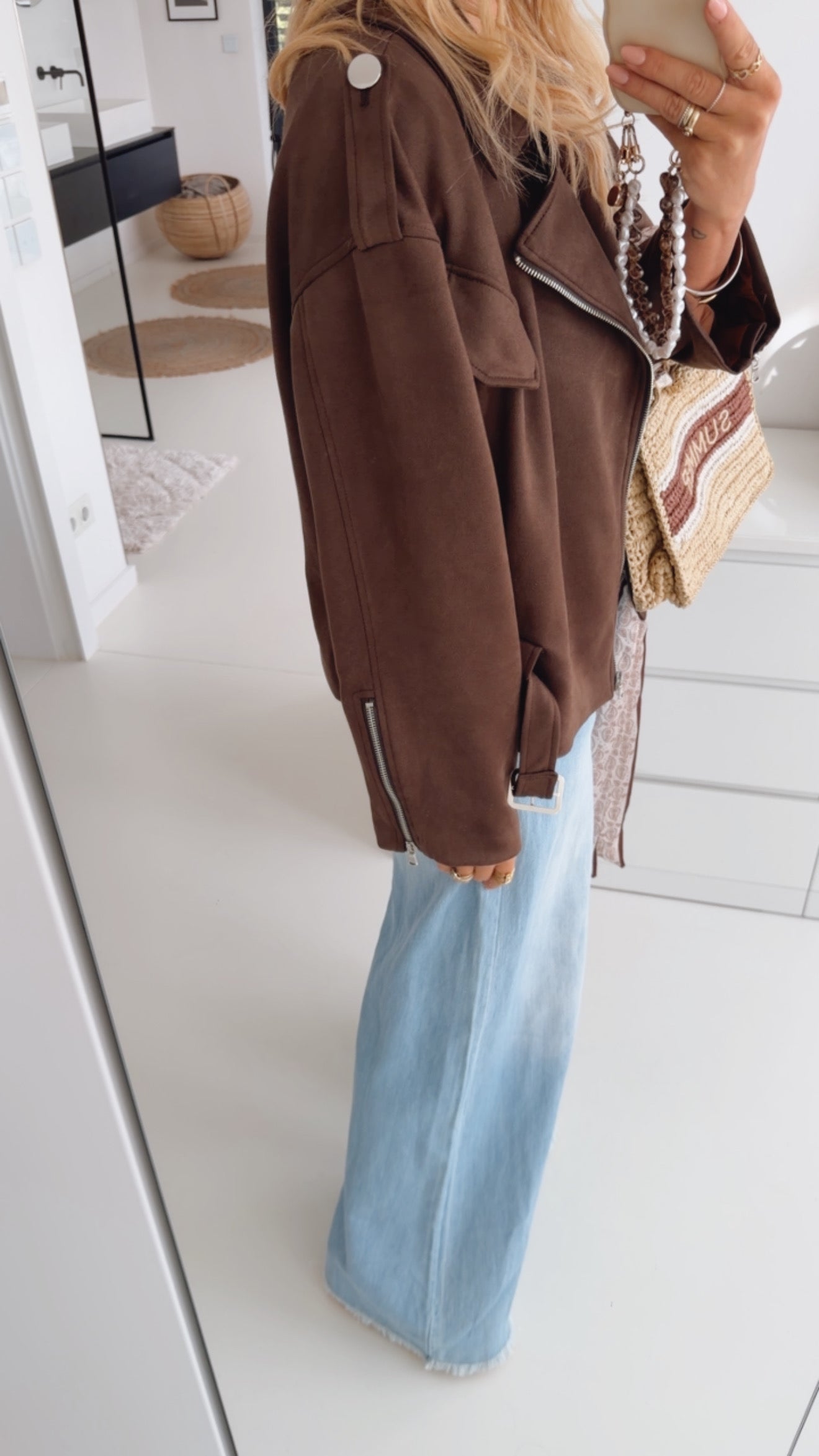 Midi Jacke Belt Wildlederoptik