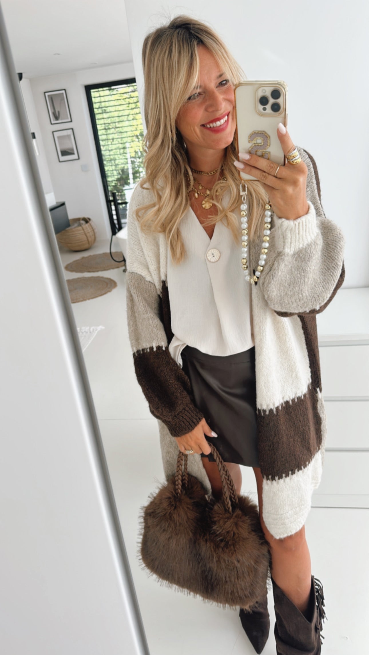 Long Strick Jacke Patches