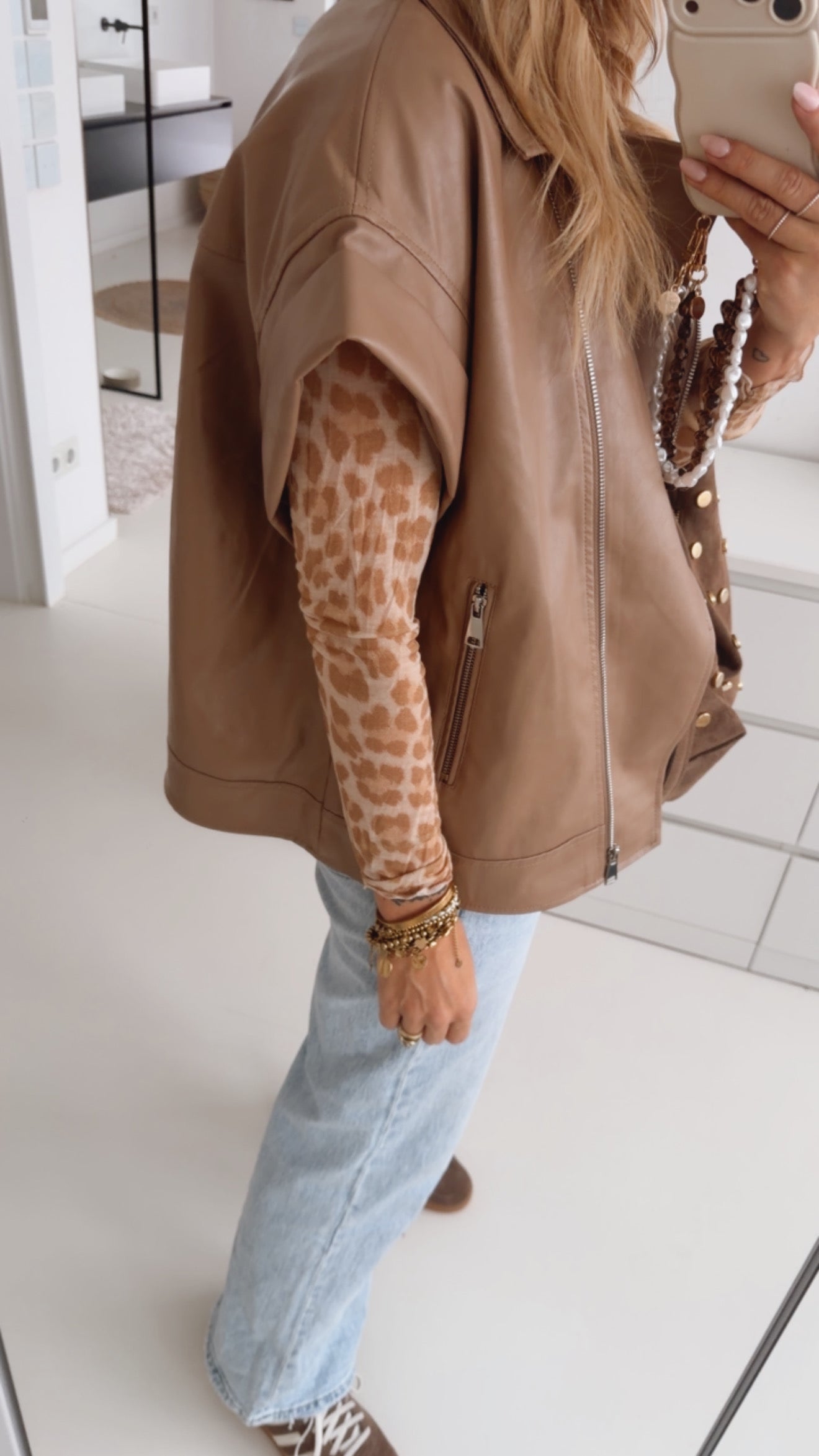 Loose Weste Lederoptik Zip