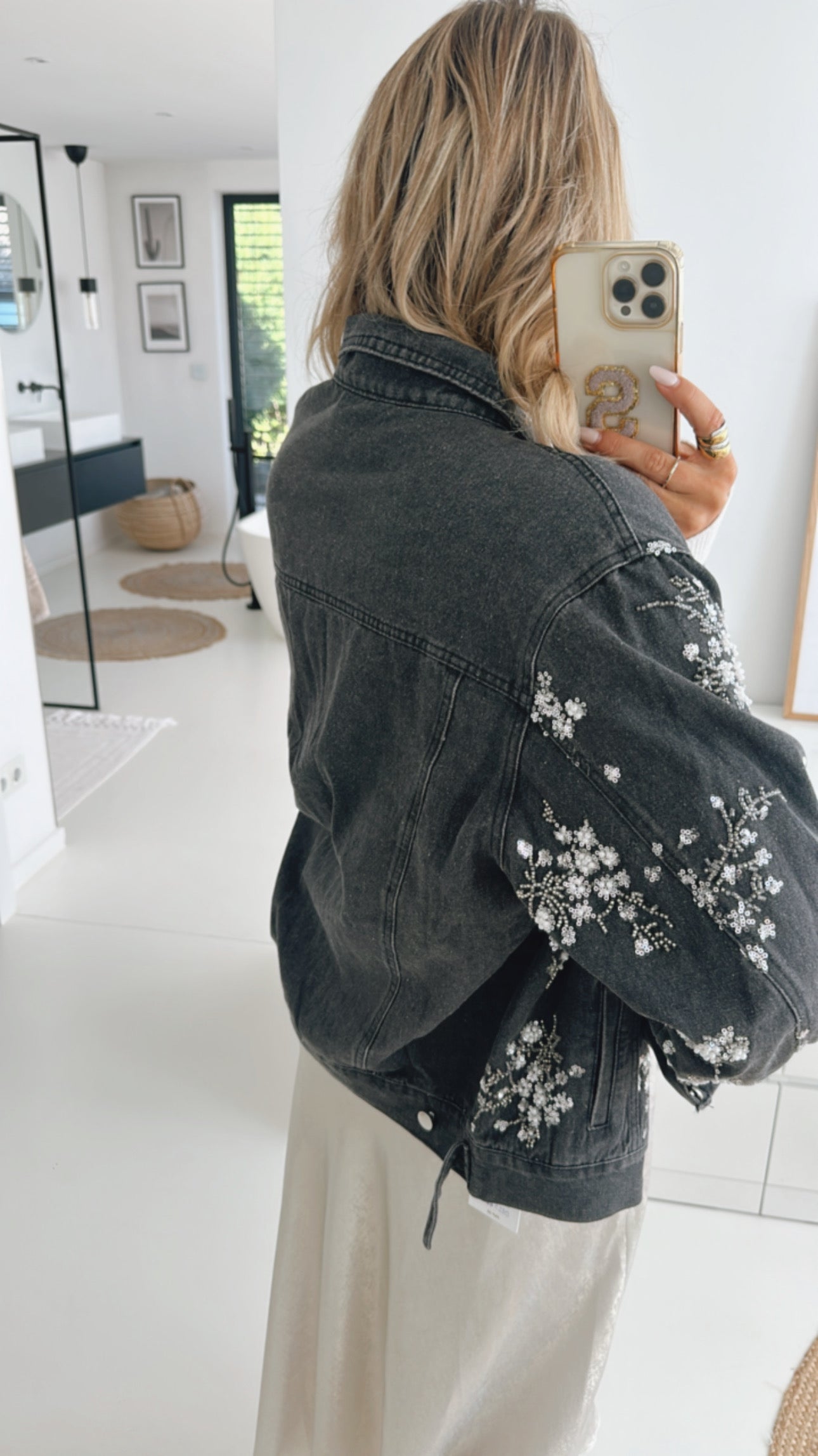 Jeans Jacke Pailletten Flowers
