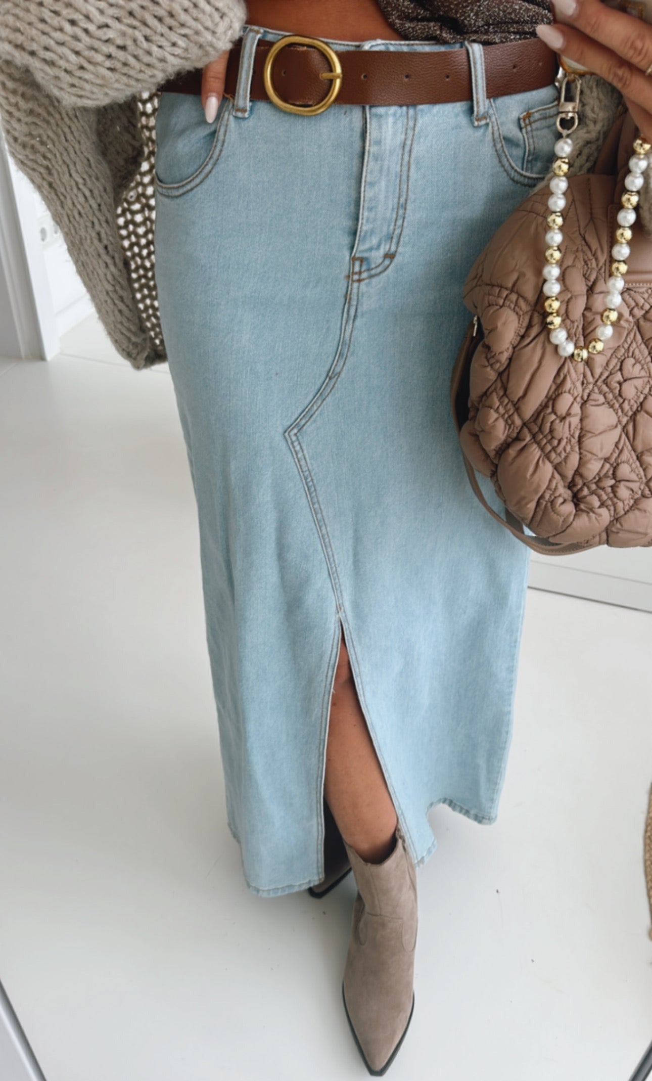 Jeans Rock Long mit Schlitz