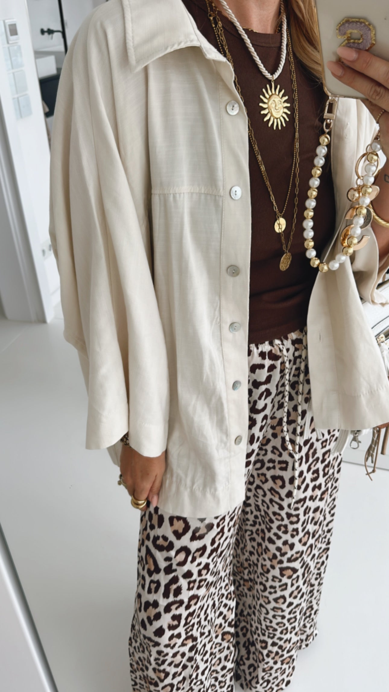 Hemd Bluse Oversize Dreiviertelarm