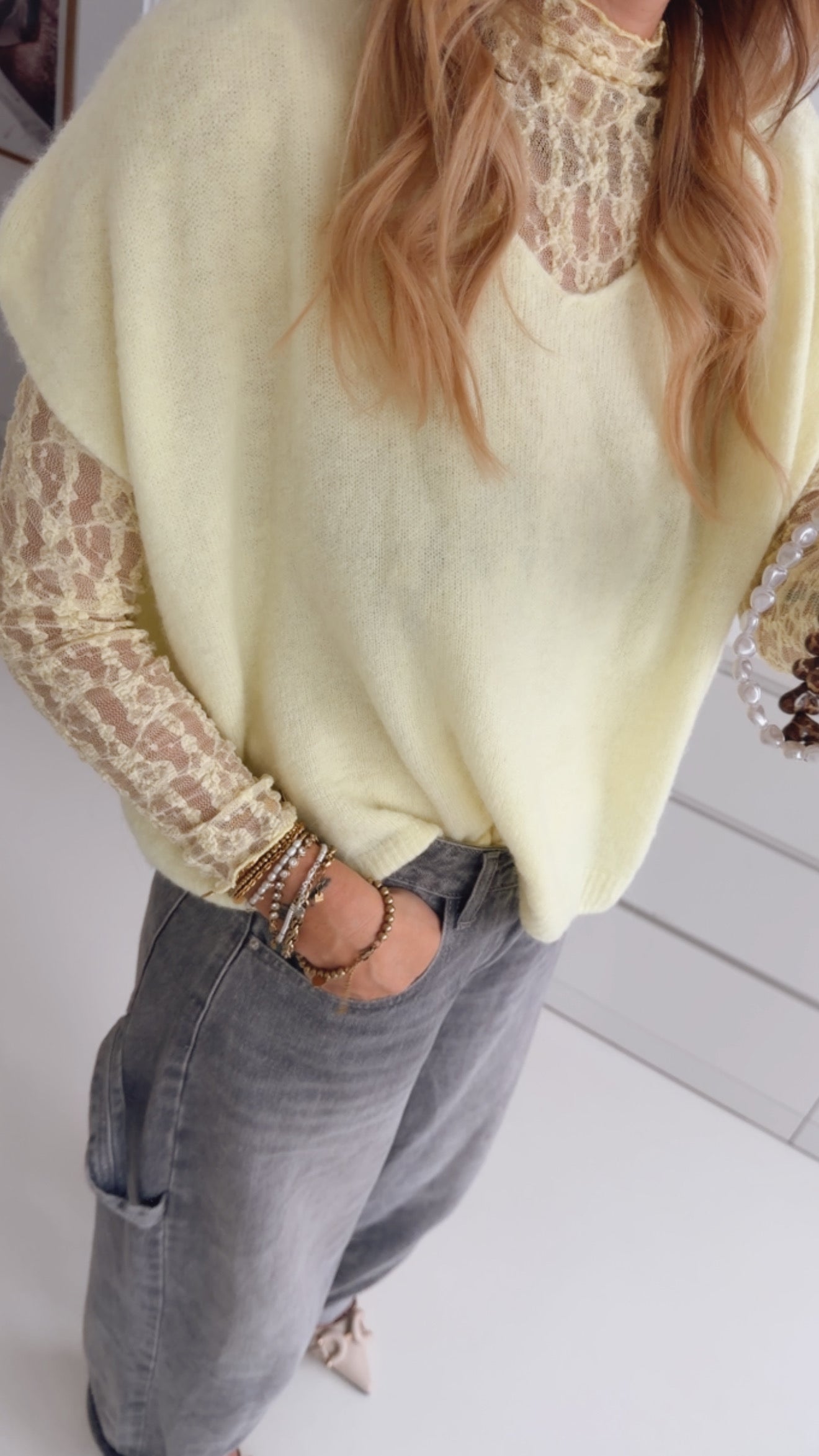 Midi Strick Pullunder Loose V-Neck